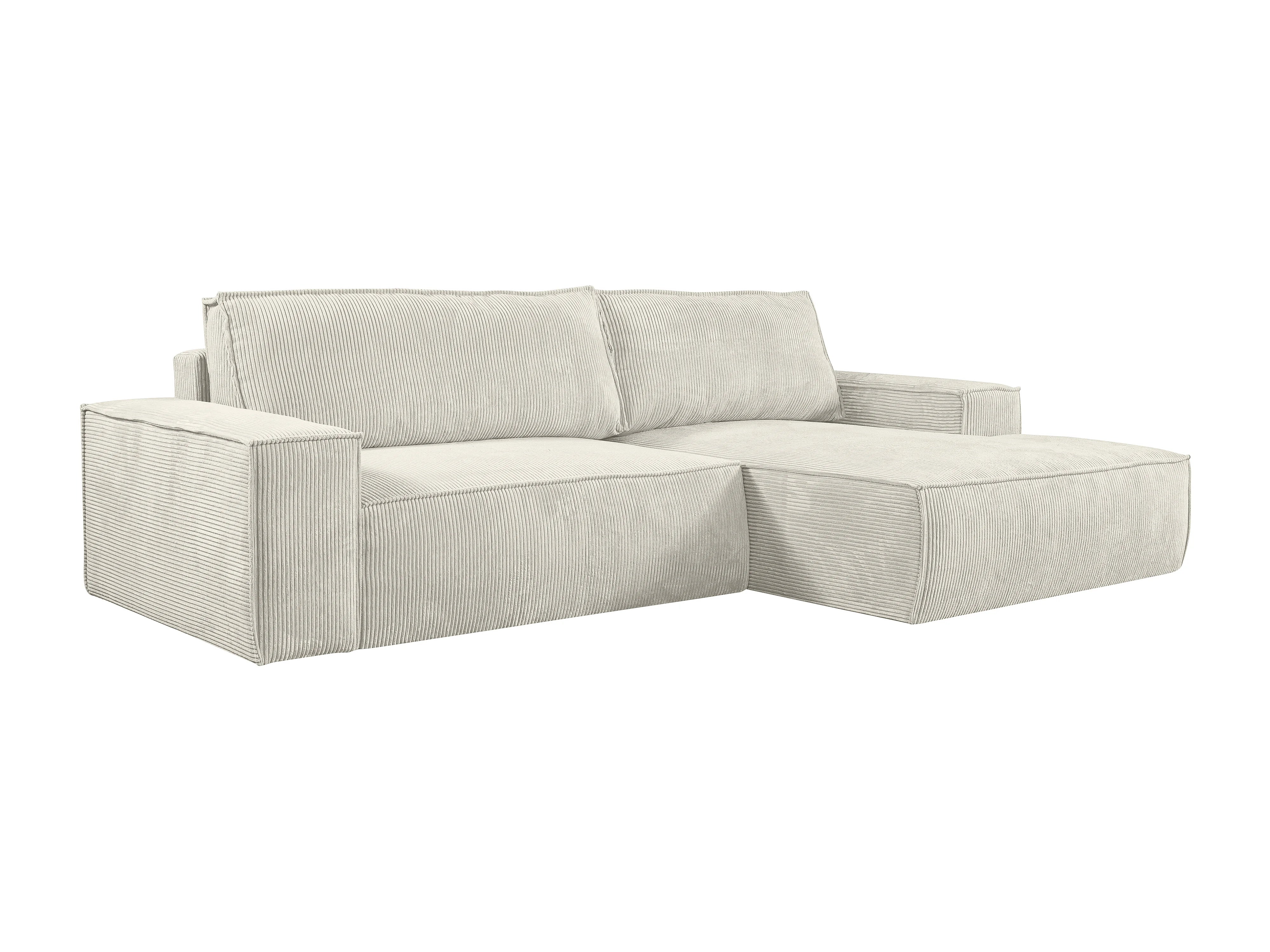 Canapé velours côtelé d'angle droit convertible beige - AMELIA