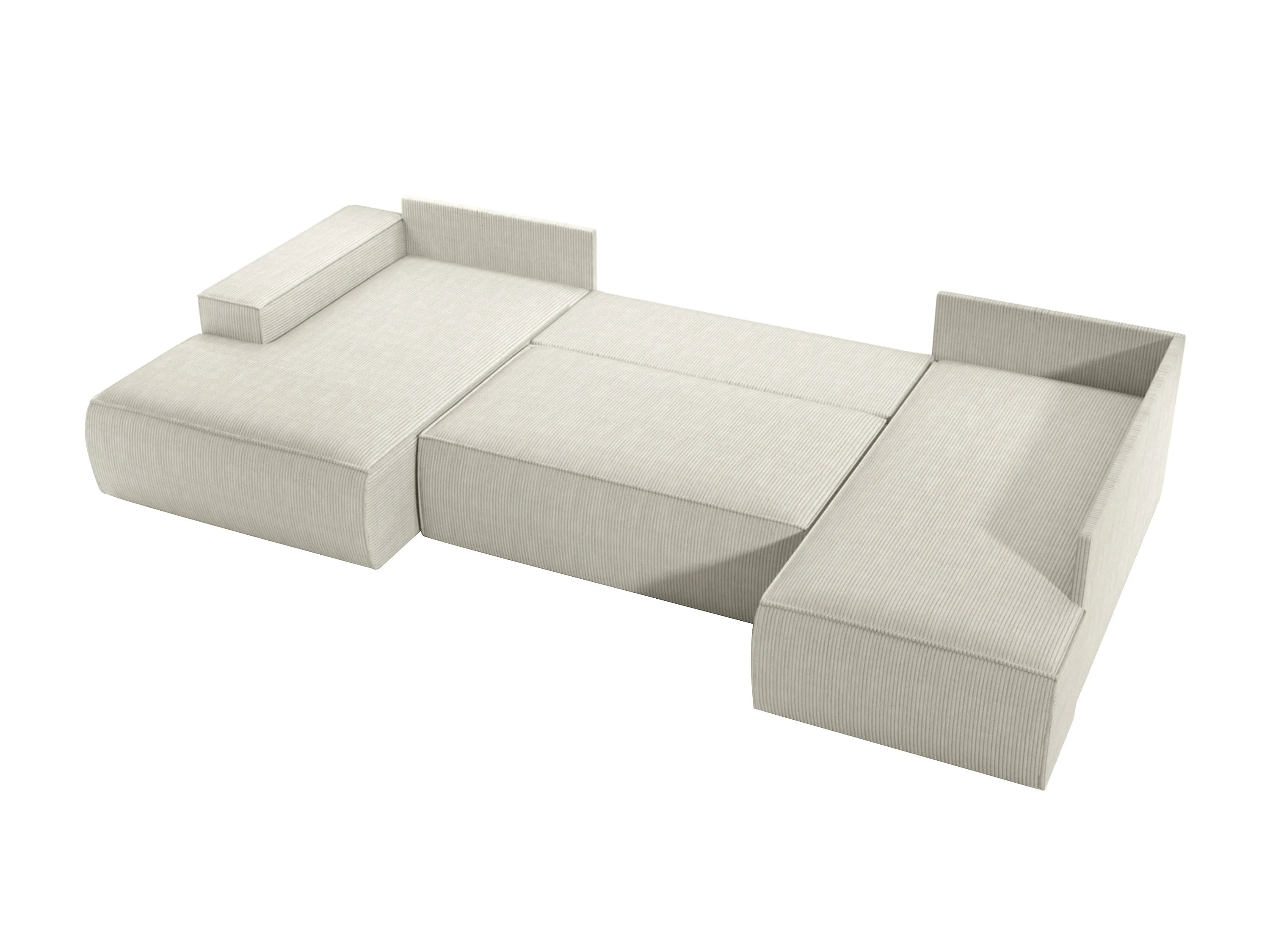 Canapé velours côtelé d'angle panoramique convertible beige - AMELIA