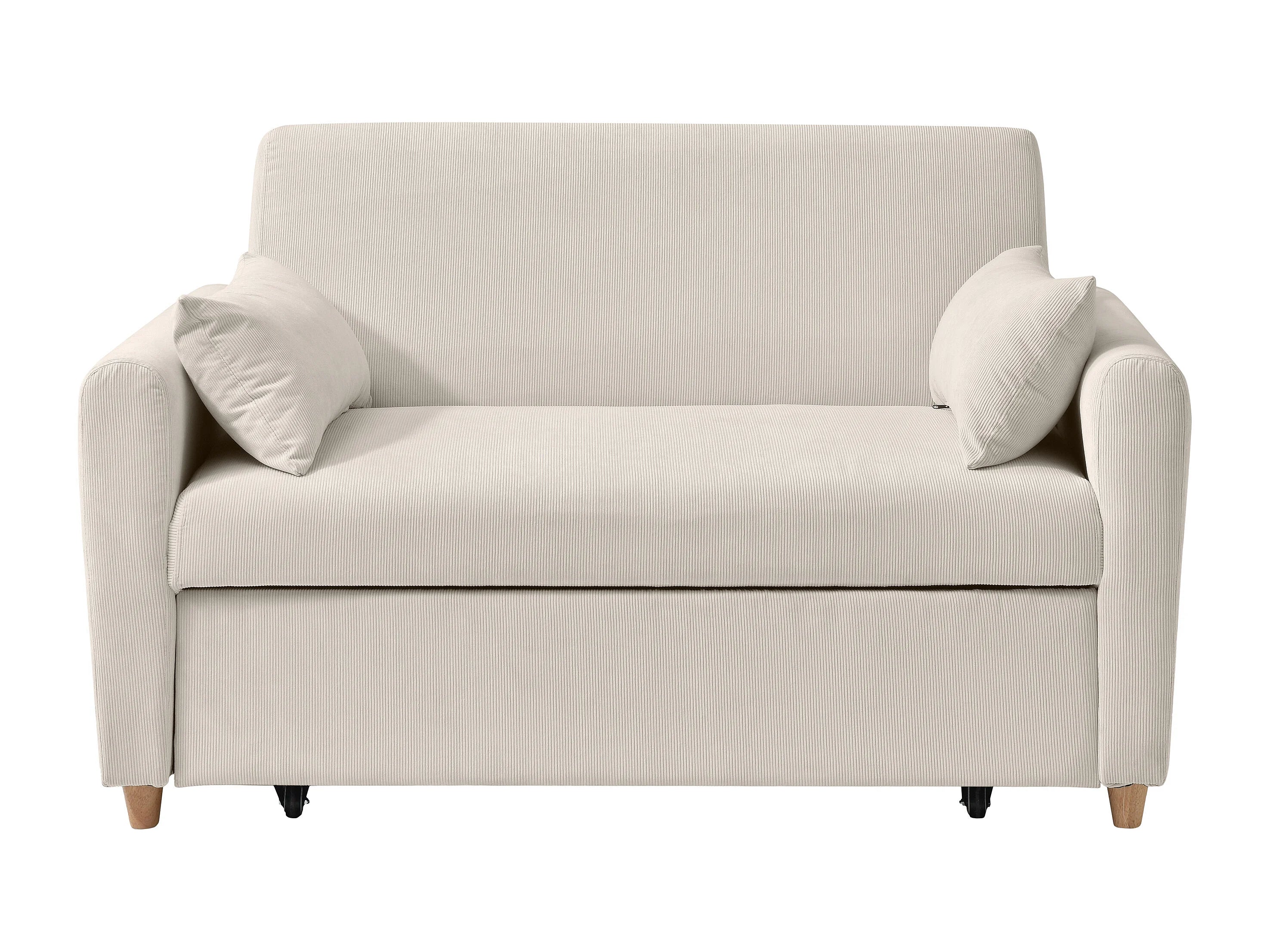 Canapé velours côtelé convertible 2 places beige - AYLA