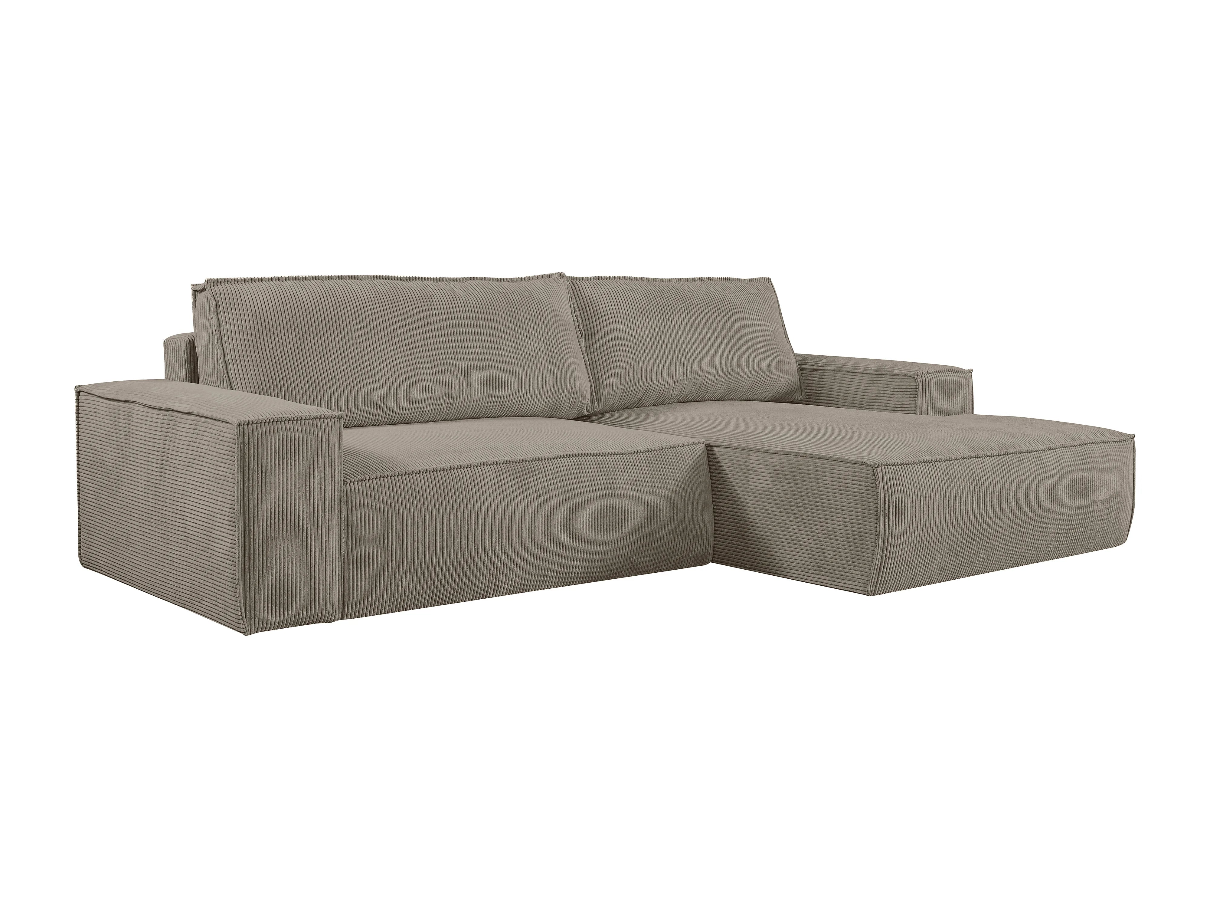 Canapé velours côtelé d'angle droit convertible taupe - AMELIA