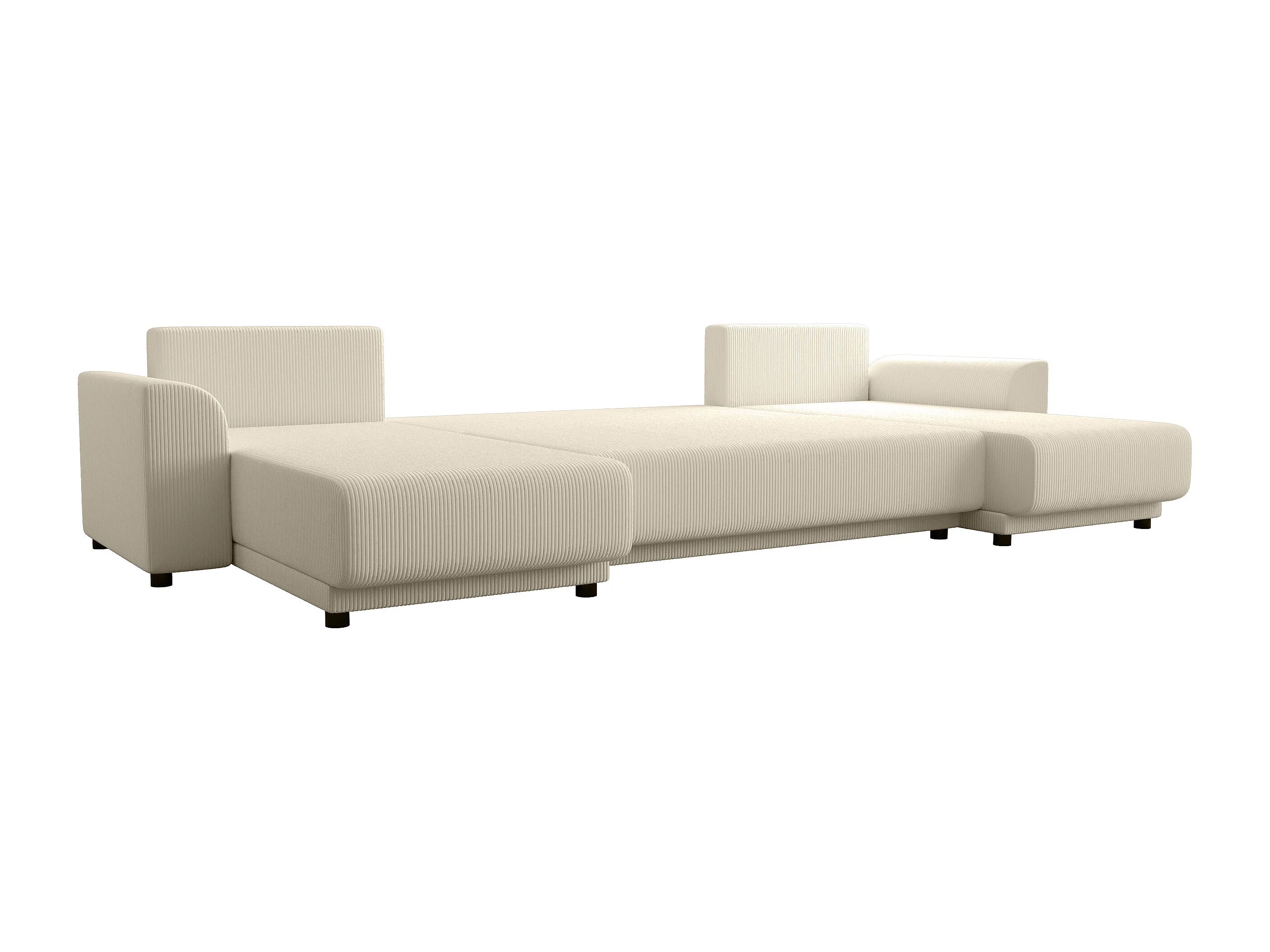 Canapé velours côtelé d'angle panoramique convertible beige - NESSARO