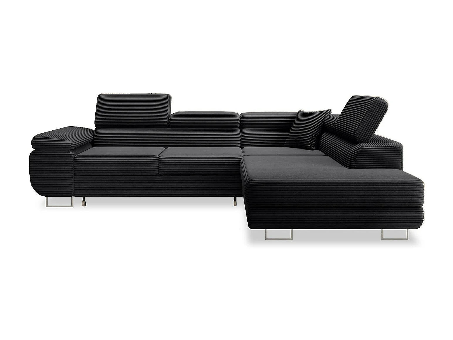 Canapé velours côtelé d'angle droit convertible noir - MARIUS