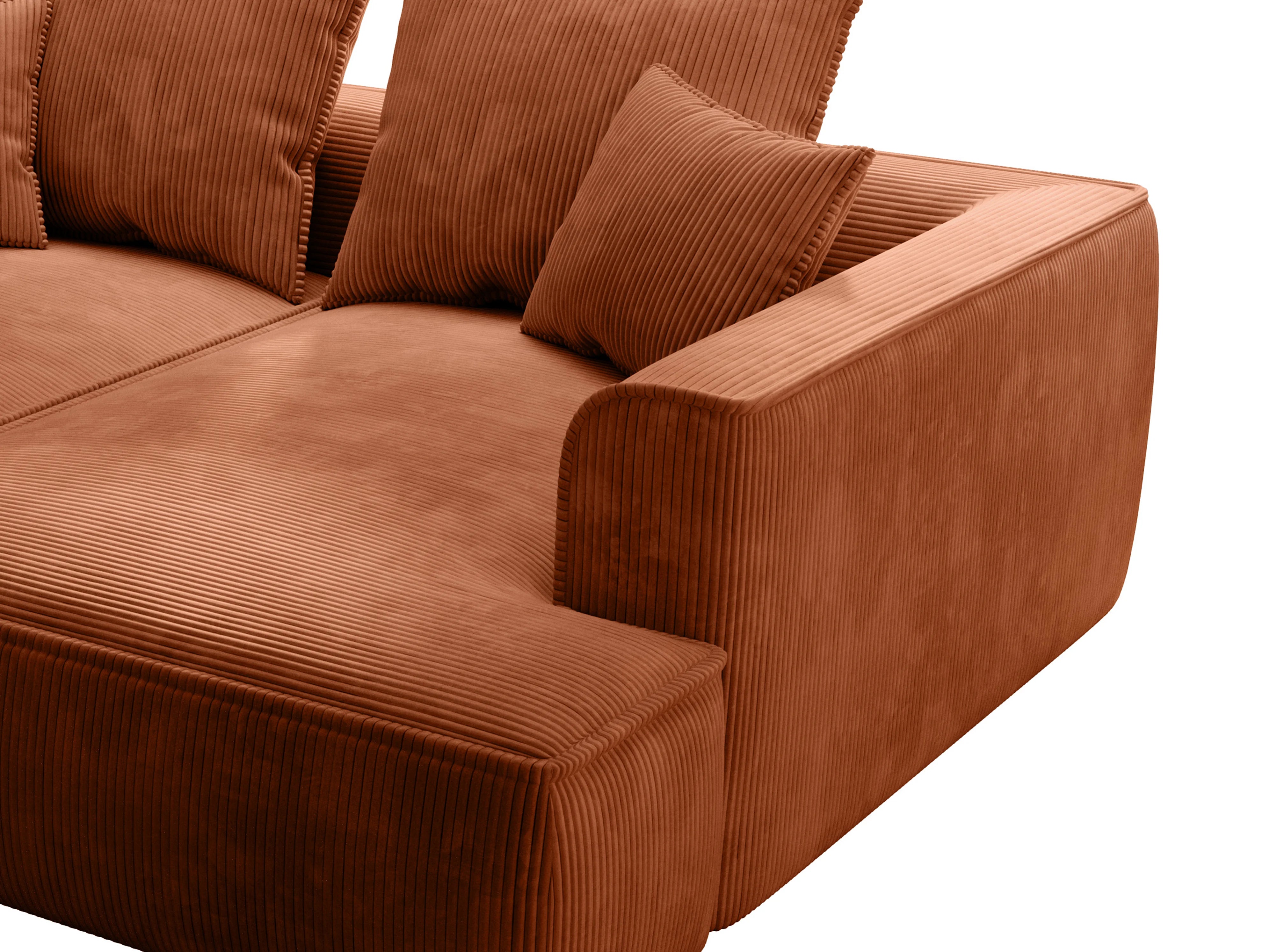 Canapé velours côtelé fines côtes droit 3 places terracotta - PINETA