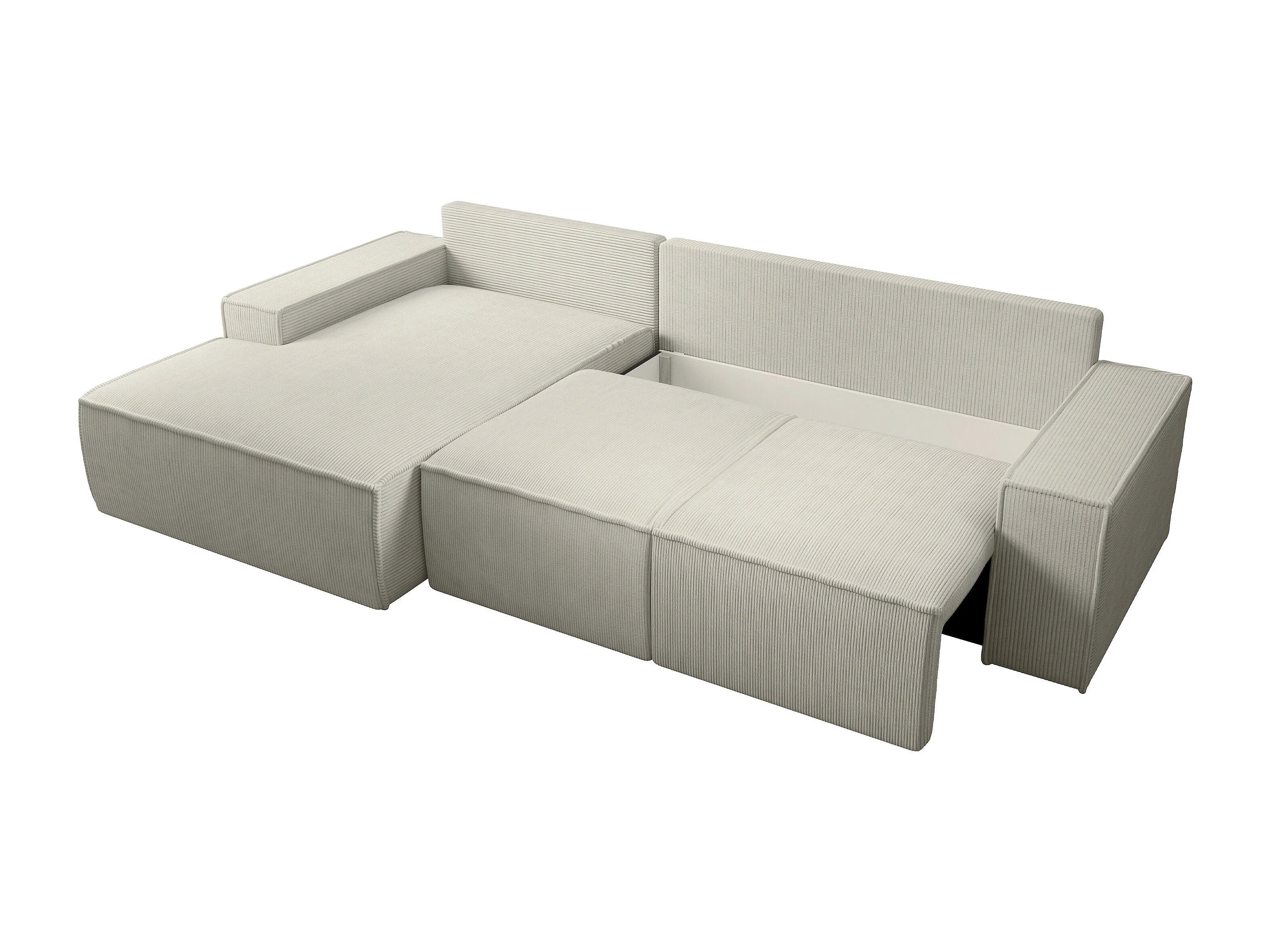 Canapé velours côtelé d'angle gauche convertible beige - AMELIA