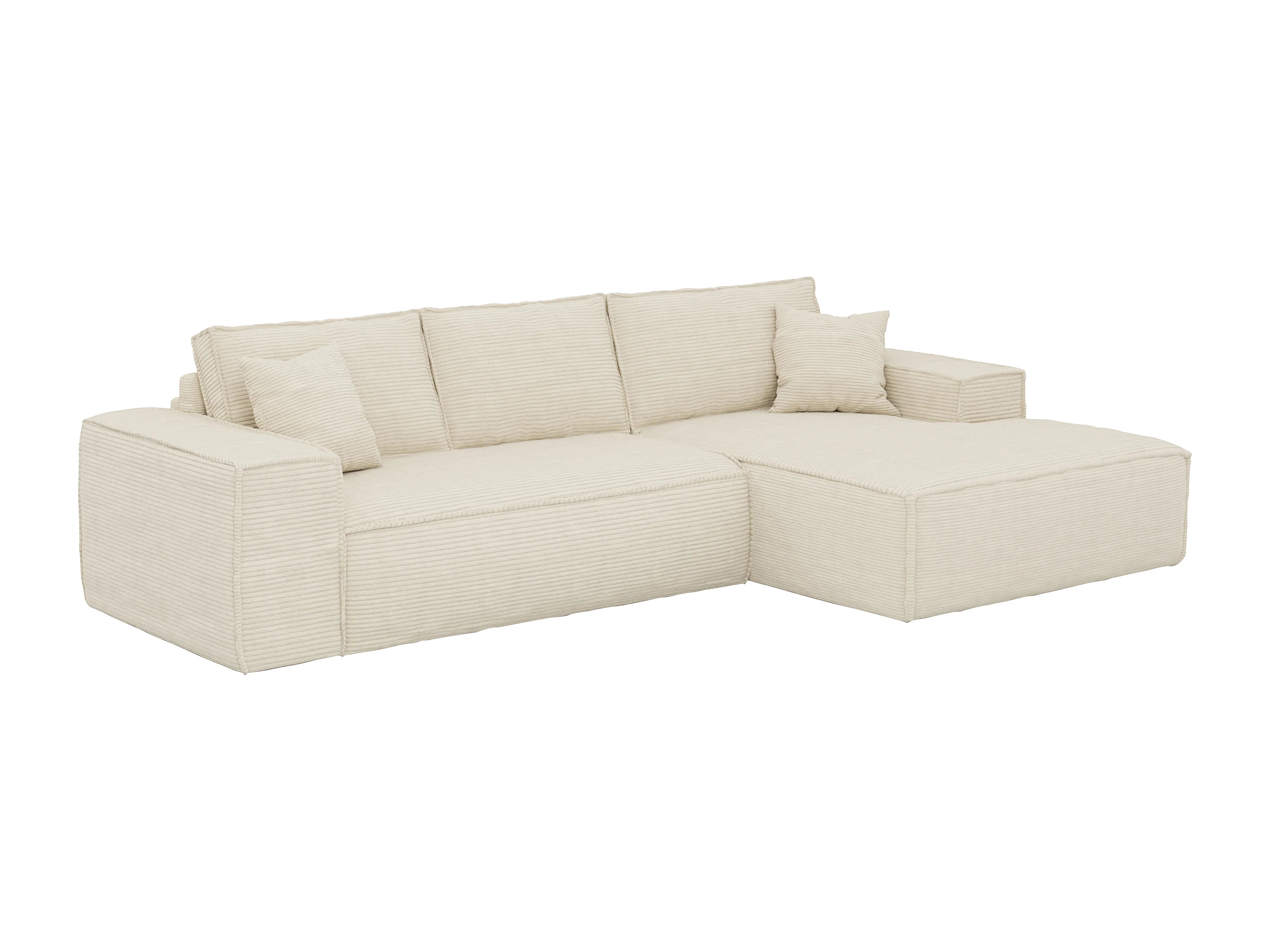 Canapé velours côtelé d'angle droit convertible express beige - AMELIA
