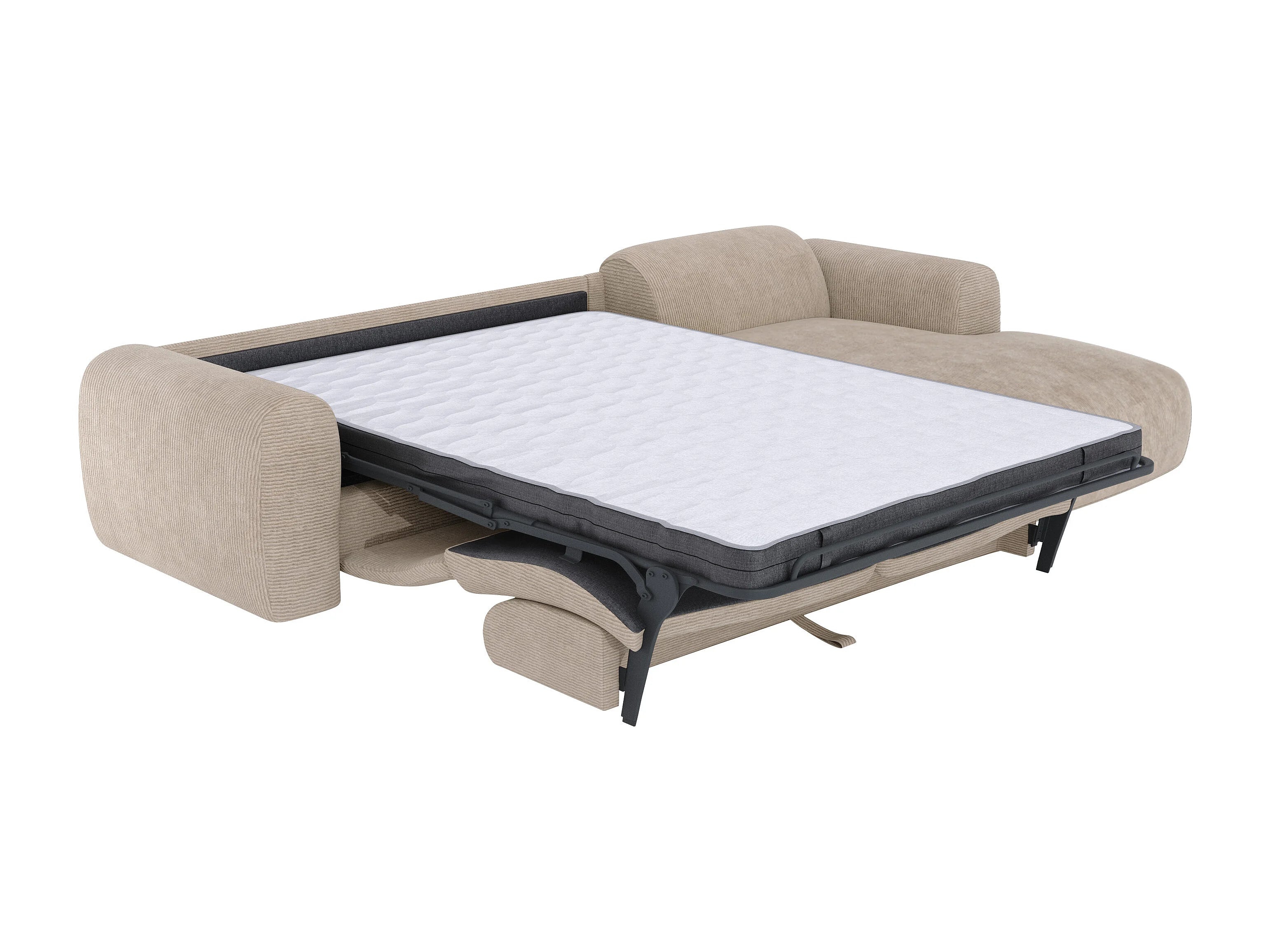 Canapé velours côtelé d'angle droit convertible express beige - POGNI
