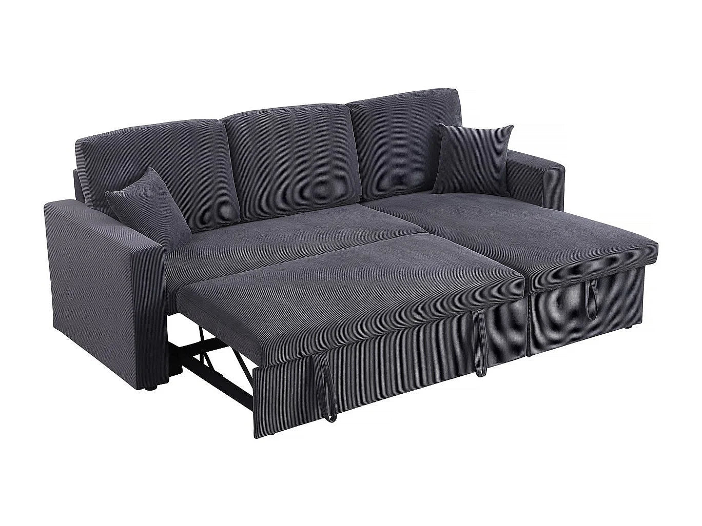 Canapé velours côtelé d'angle convertible 3 places gris - ALAIN