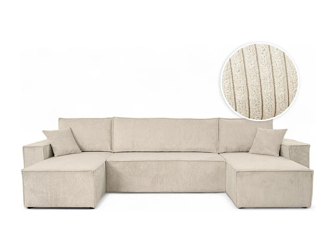 Canapé velours côtelé d'angle panoramique convertible beige - FARAH