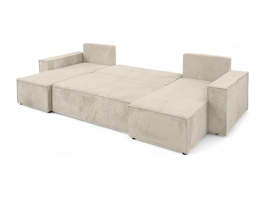 Canapé velours côtelé d'angle panoramique convertible beige - FARAH