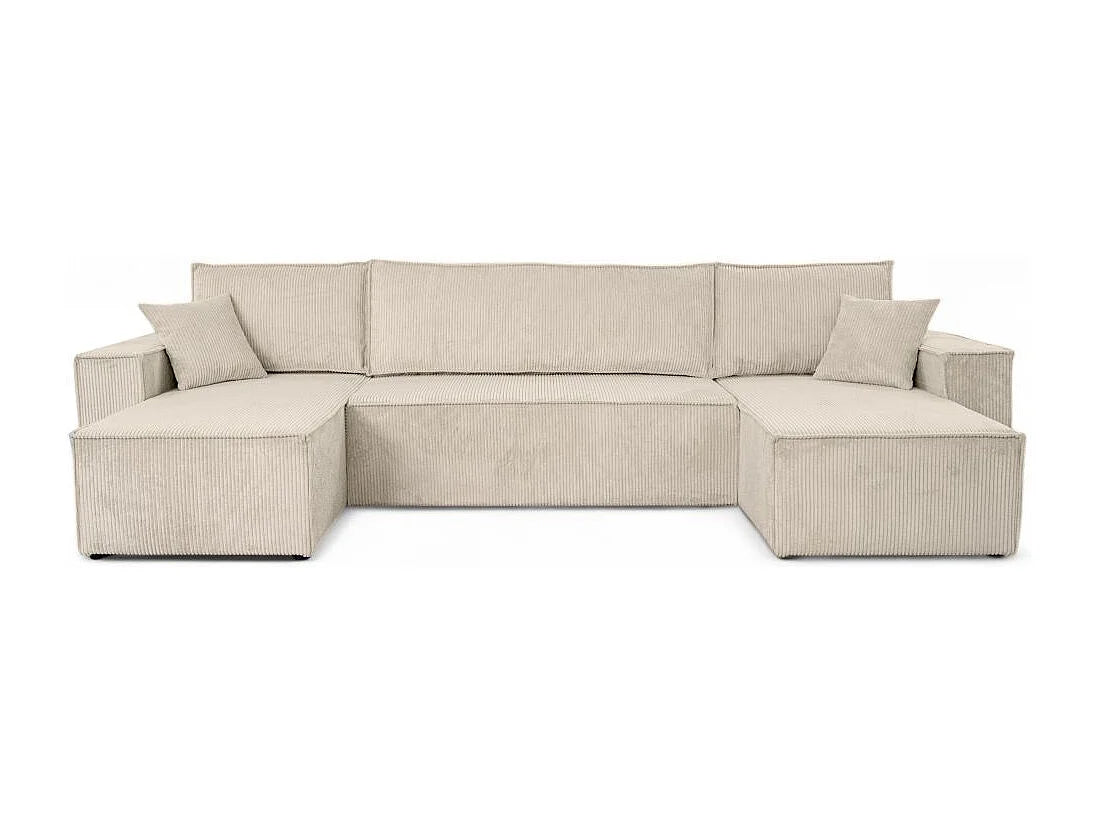 Canapé velours côtelé d'angle panoramique convertible beige - FARAH