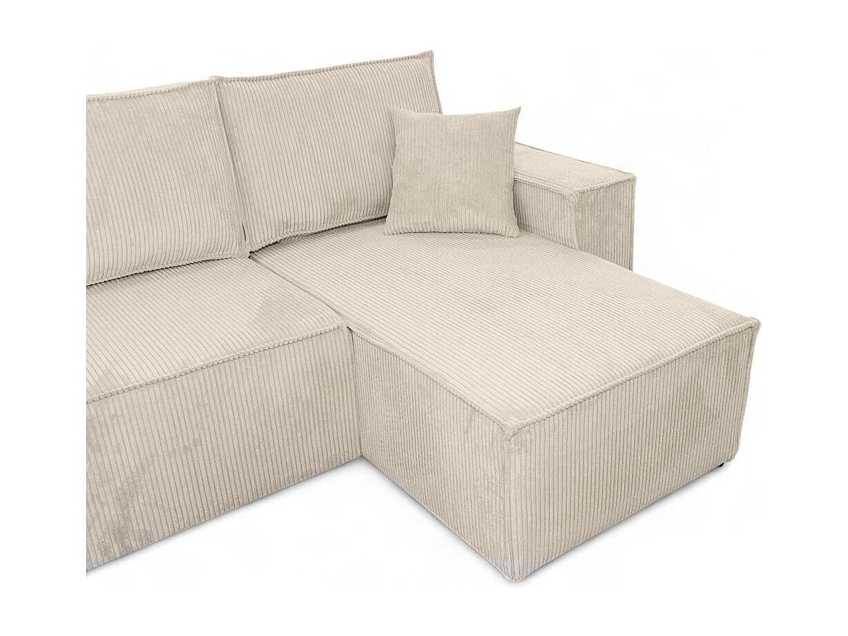 Canapé velours côtelé d'angle panoramique convertible beige - FARAH