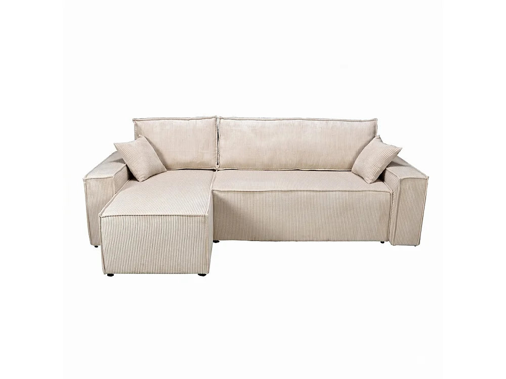 Canapé velours côtelé d'angle convertible réversible beige - ELISE