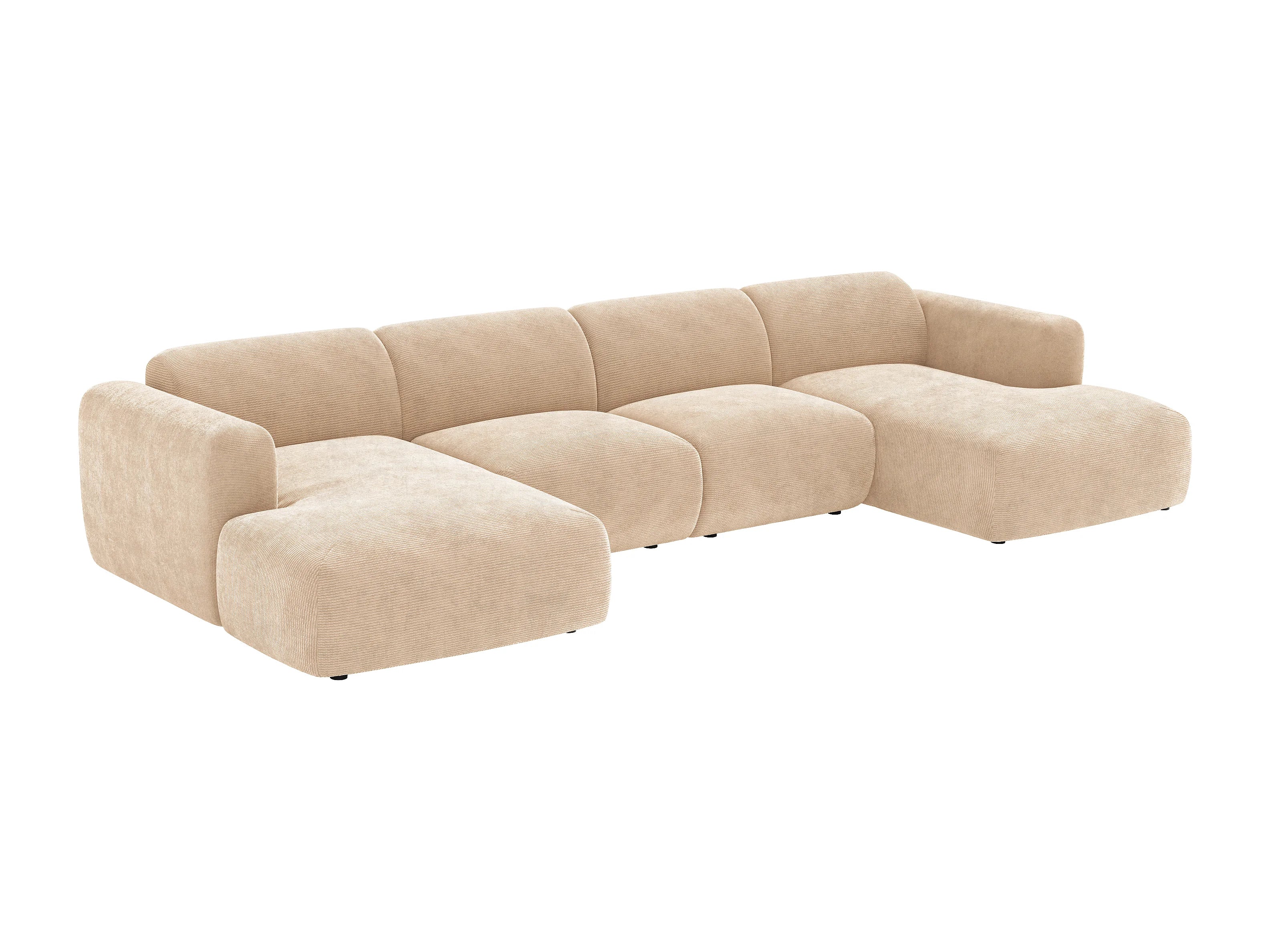 Canapé velours côtelé d'angle panoramique modulable beige - POGNI