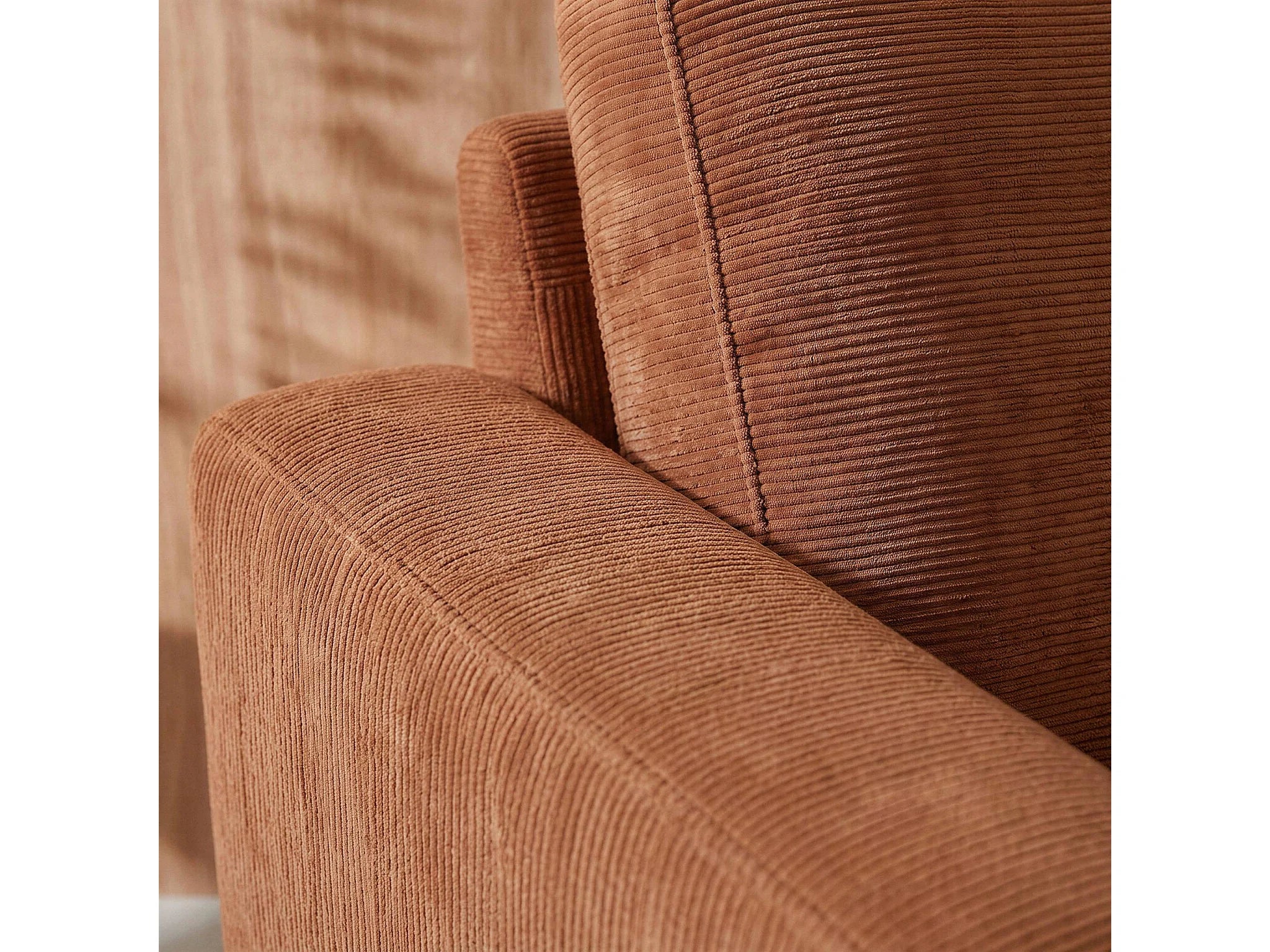 Canapé velours côtelé droit 3 places terracotta - BJORN