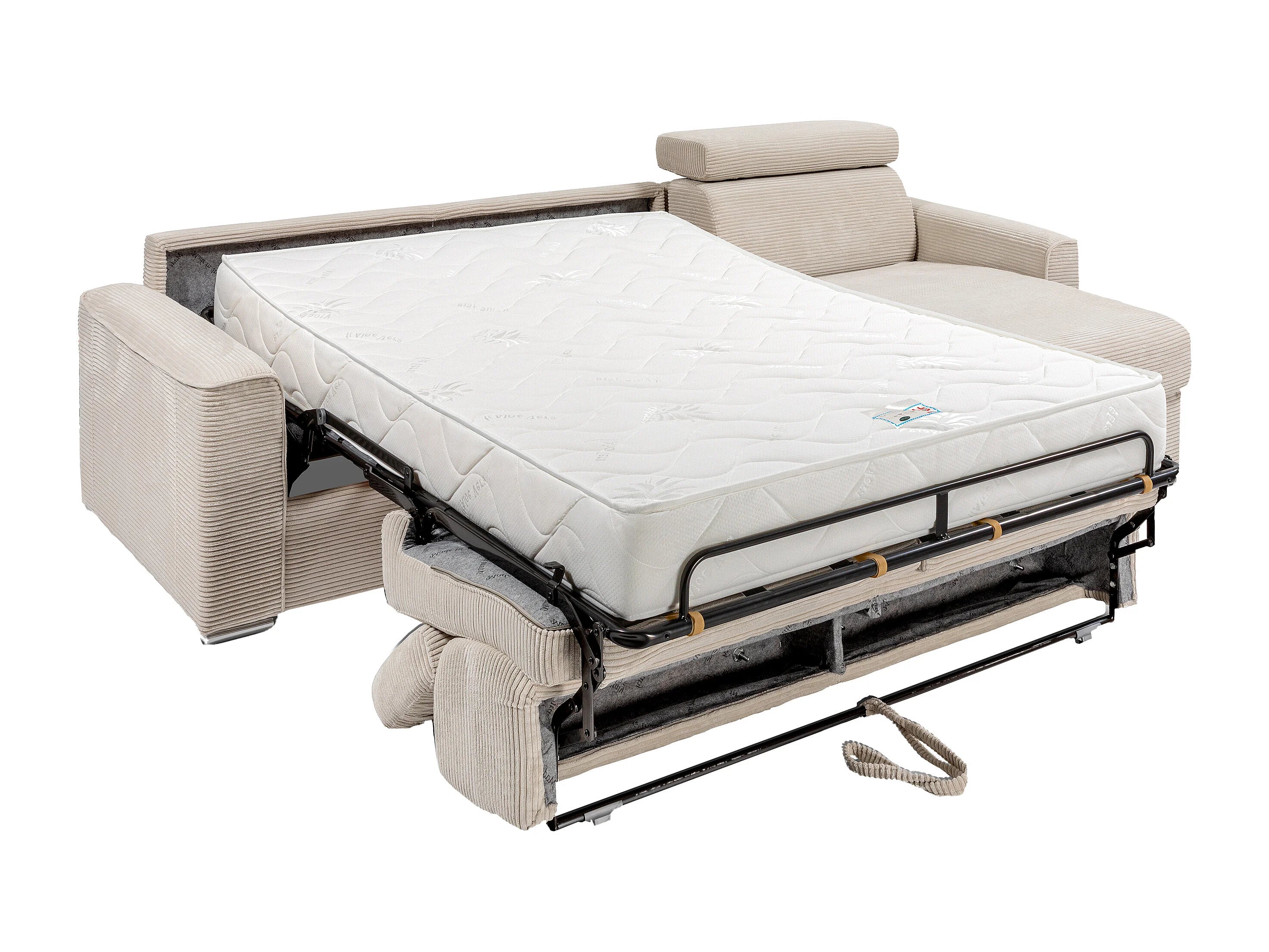 Canapé velours côtelé d'angle convertible express beige - VIZIR