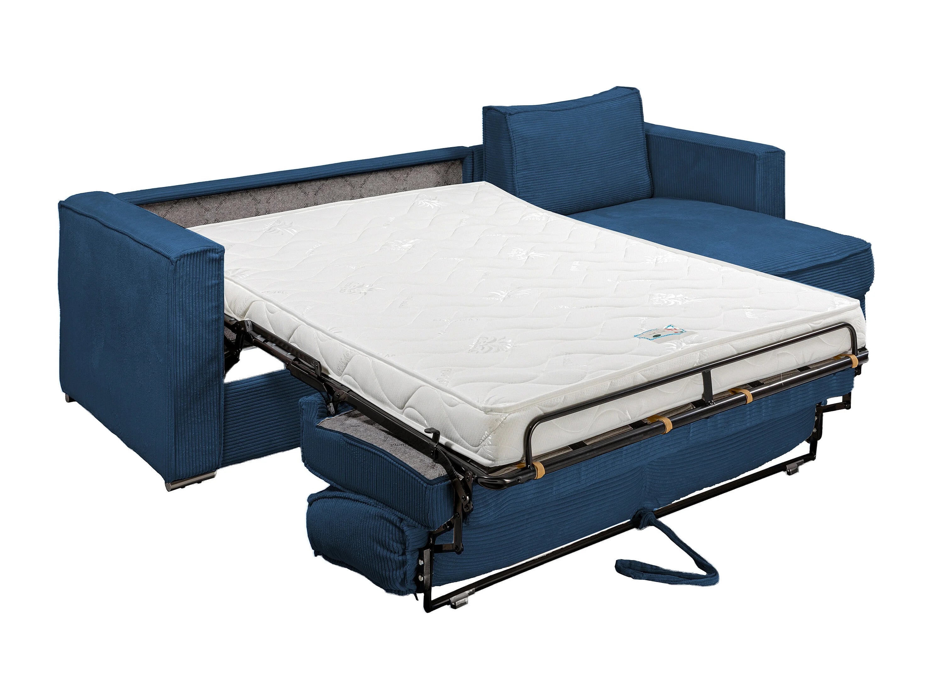 Canapé velours côtelé d'angle convertible bleu nuit - LORETO