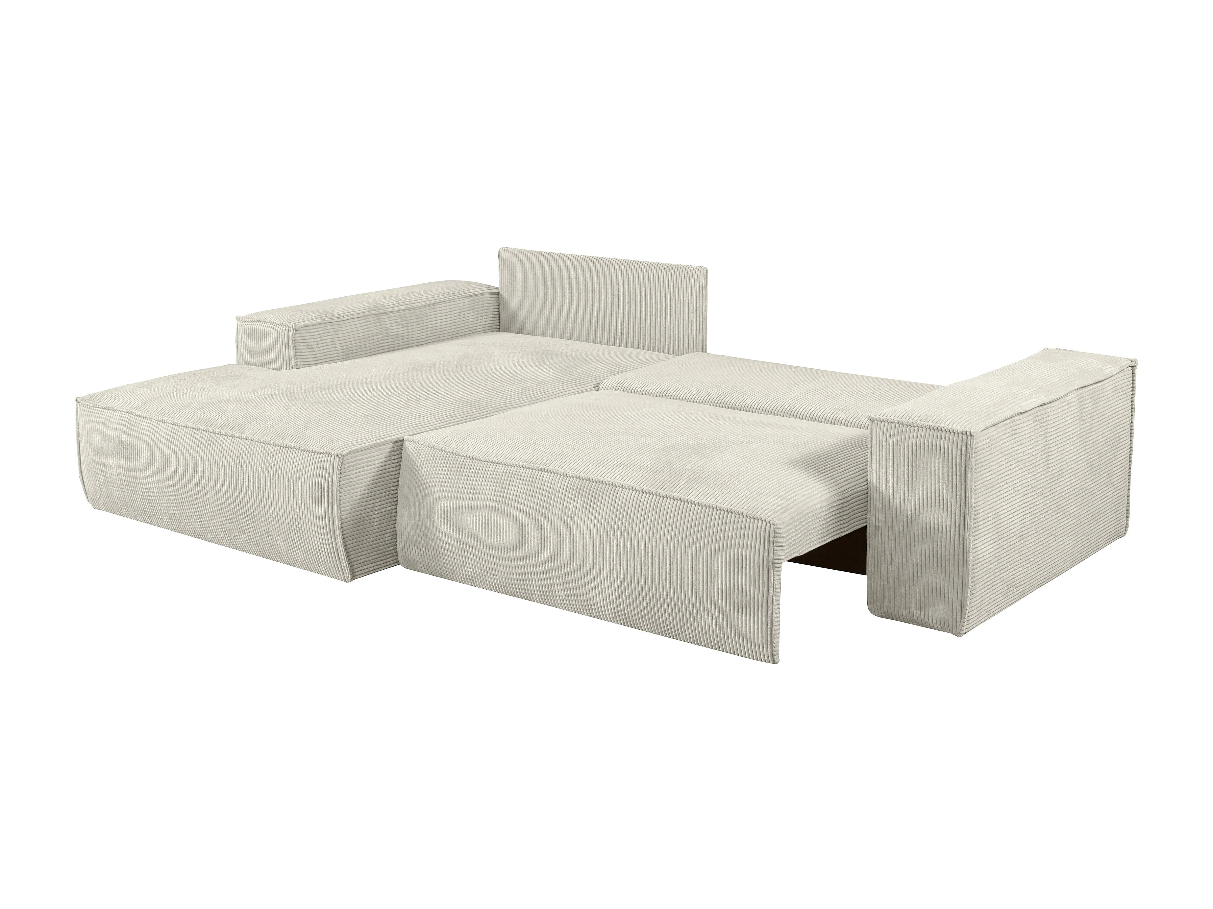 Canapé velours côtelé d'angle gauche convertible 4 places beige - AMELIA