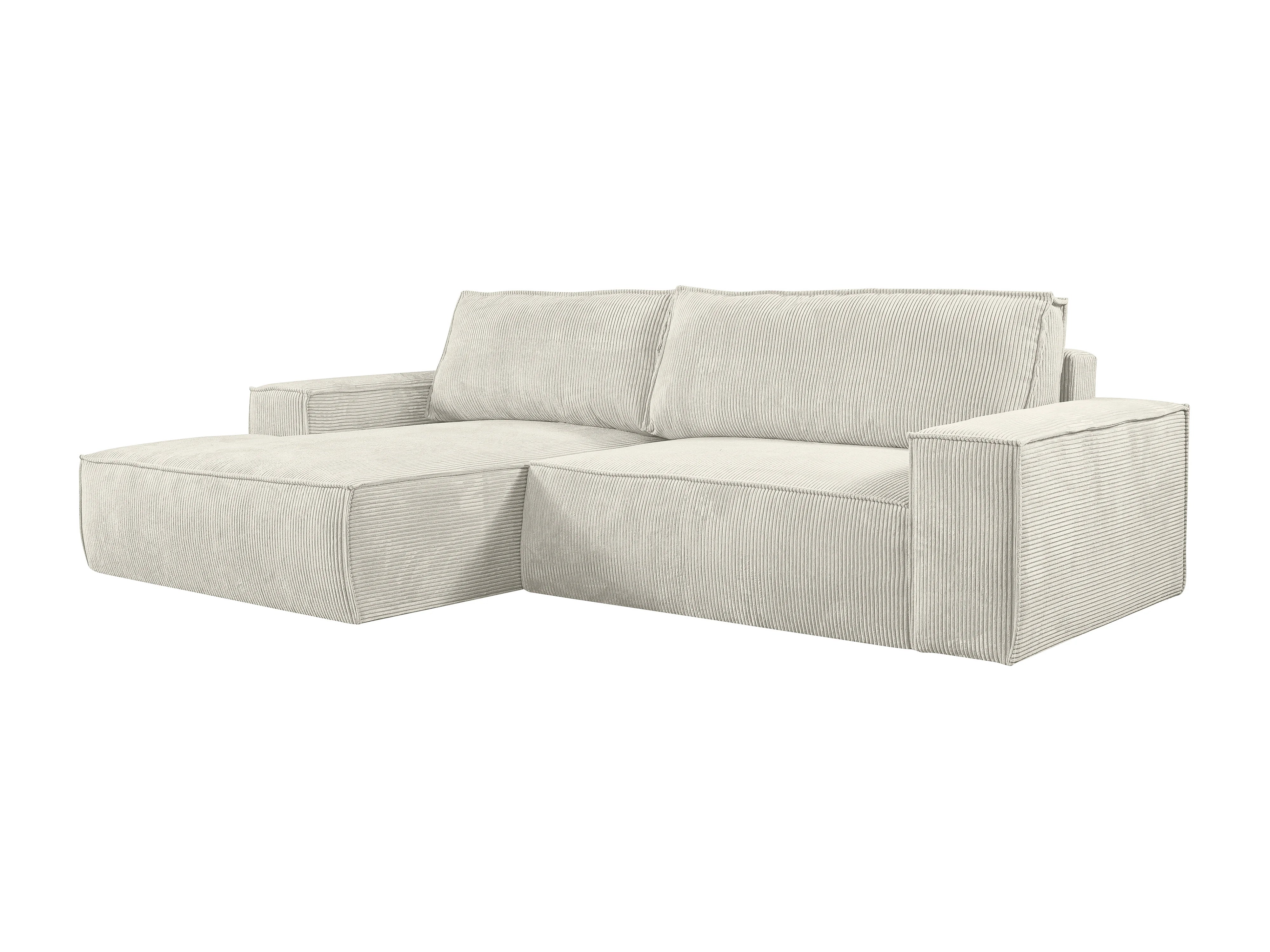Canapé velours côtelé d'angle gauche convertible 4 places beige - AMELIA