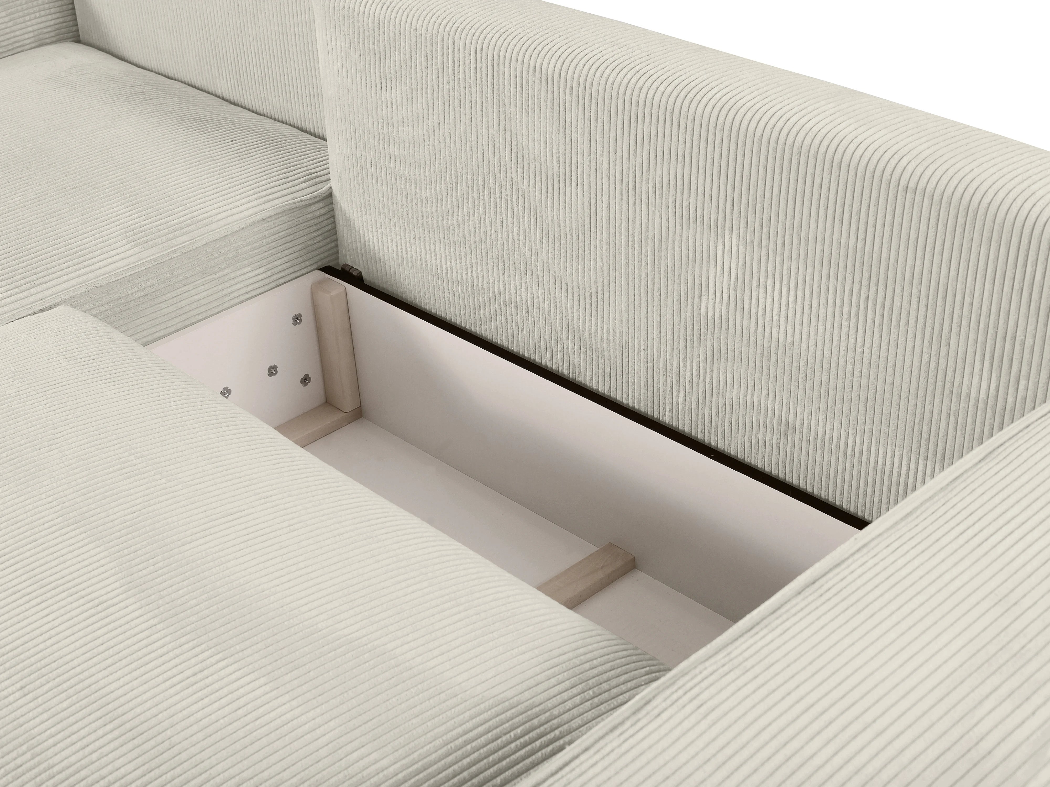 Canapé velours côtelé d'angle gauche convertible 4 places beige - AMELIA