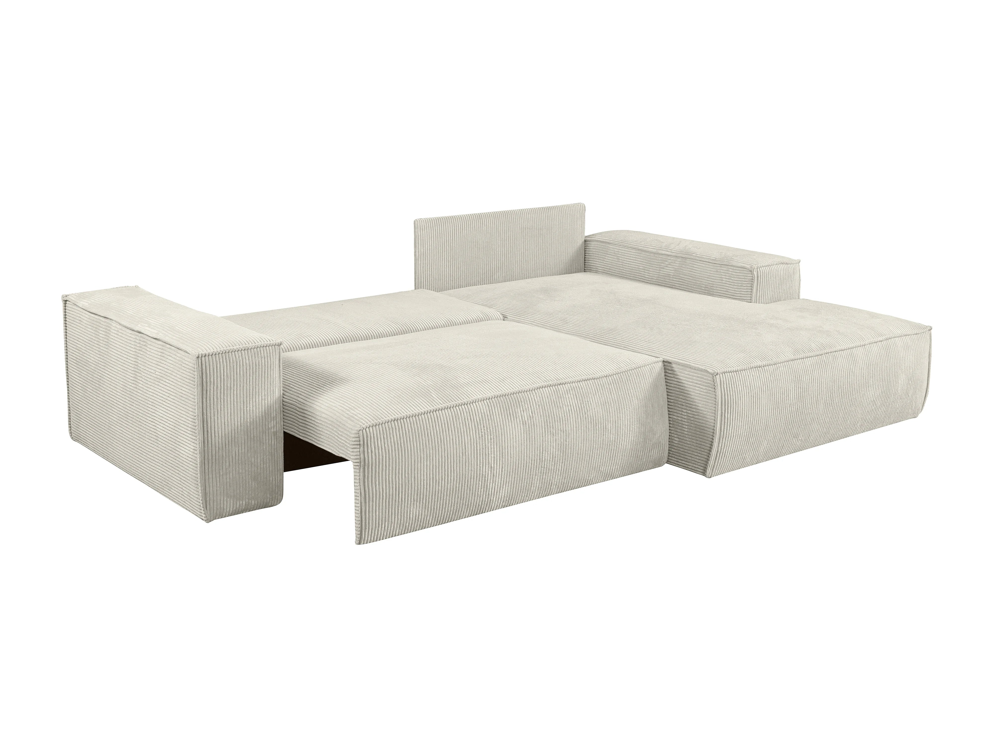 Canapé velours côtelé d'angle droit convertible beige - AMELIA