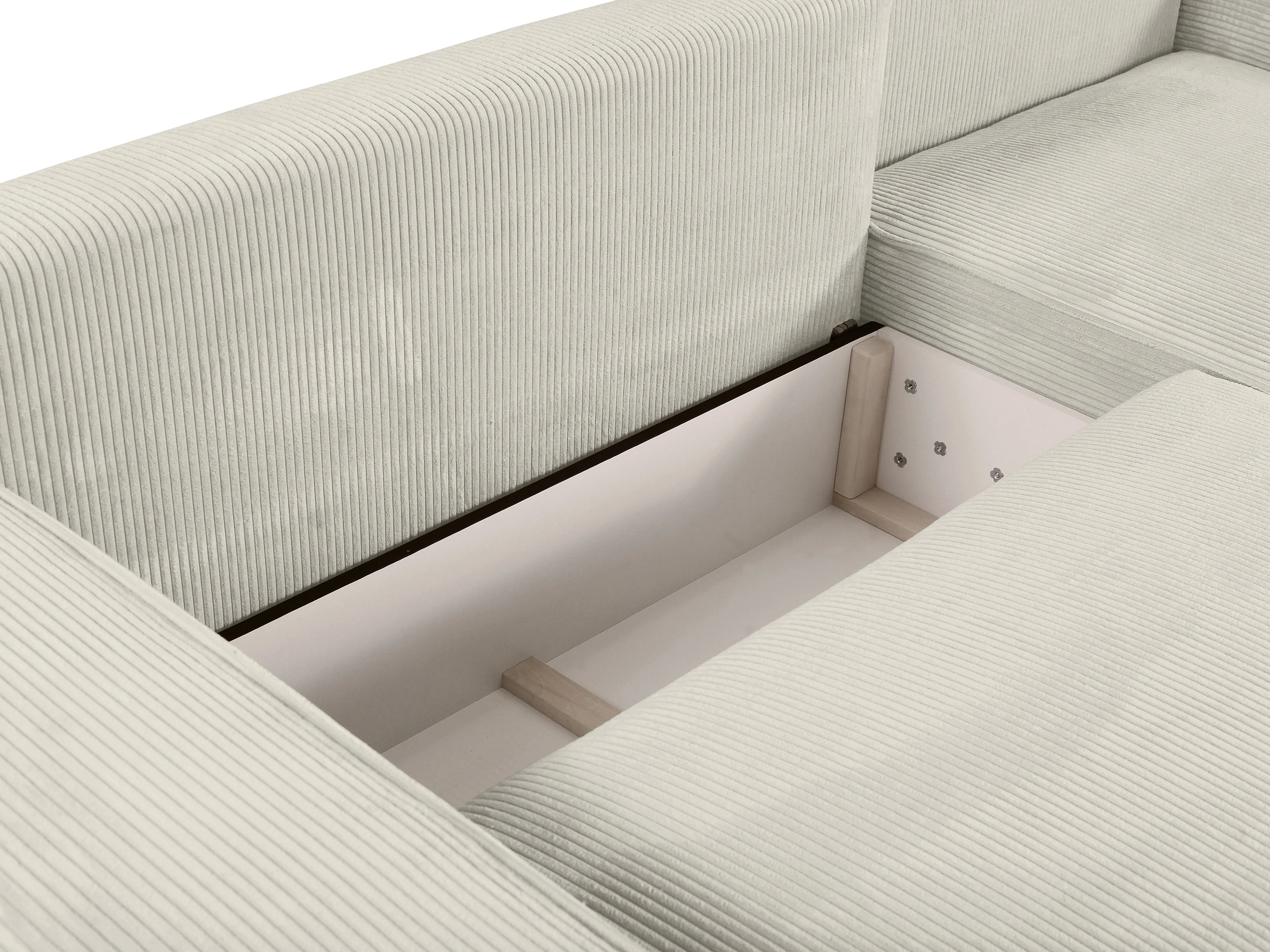 Canapé velours côtelé d'angle droit convertible beige - AMELIA