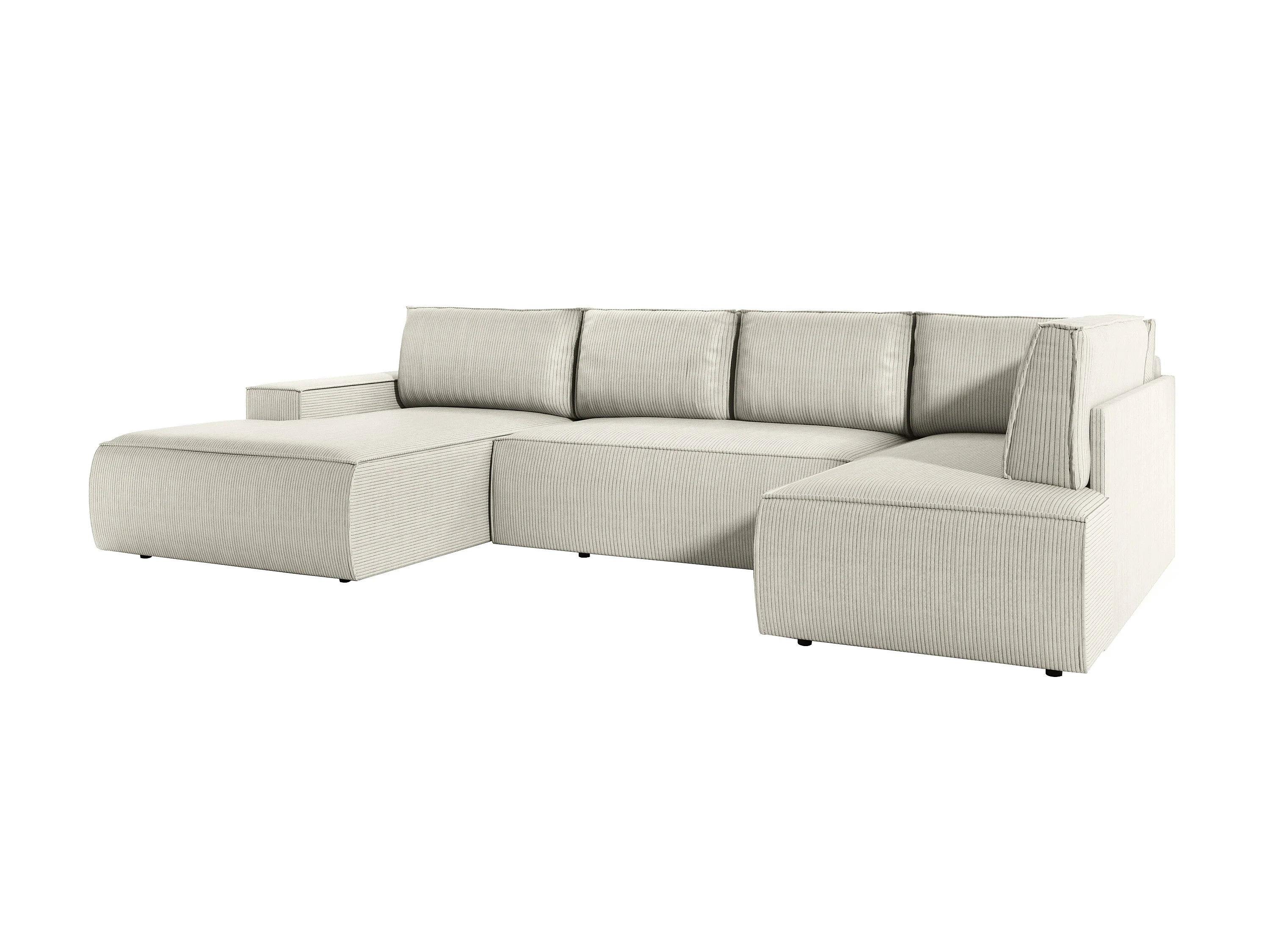 Canapé velours côtelé d'angle panoramique convertible beige - AMELIA