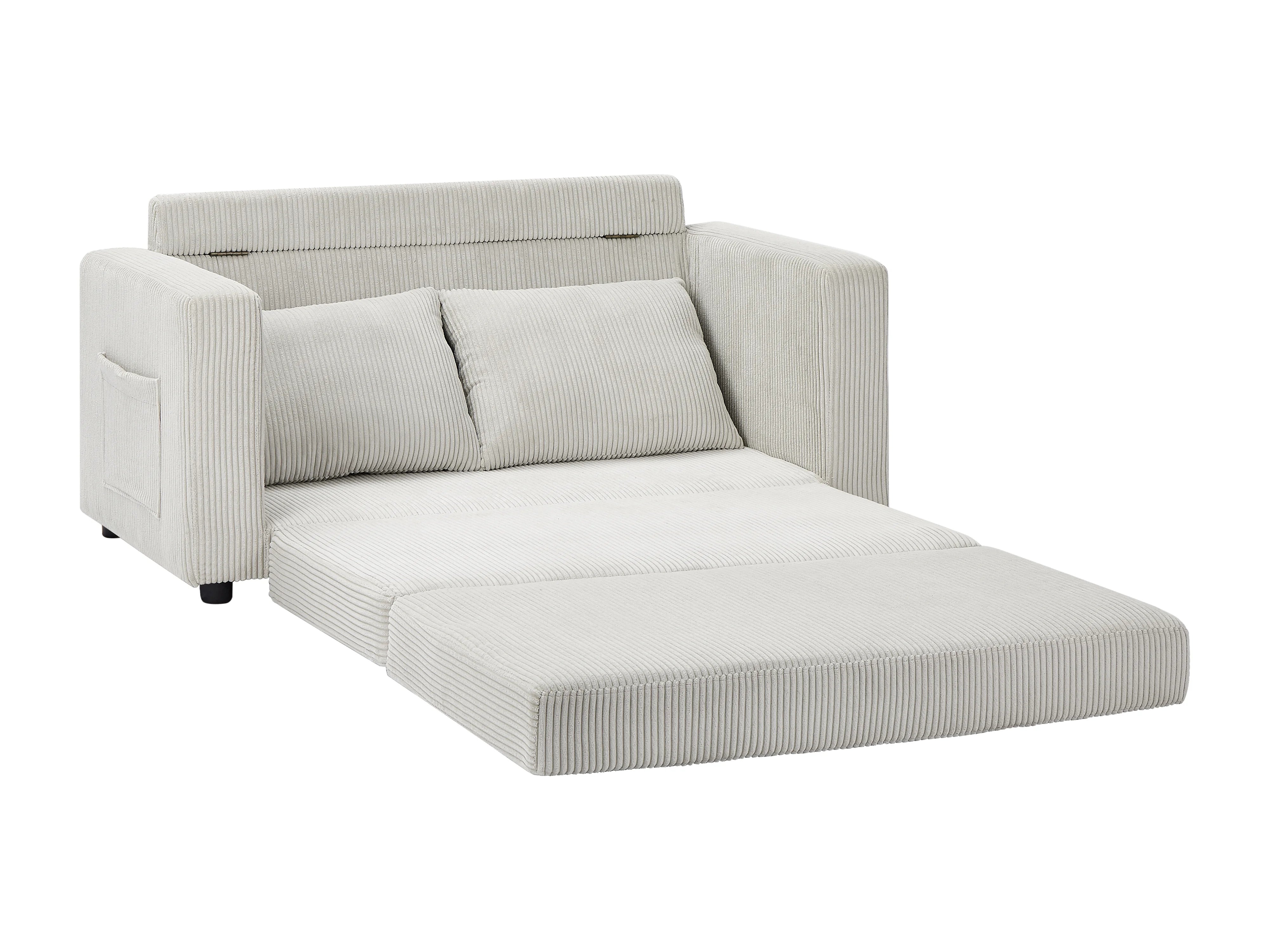 Canapé velours côtelé 2 places convertible beige - MIRTO