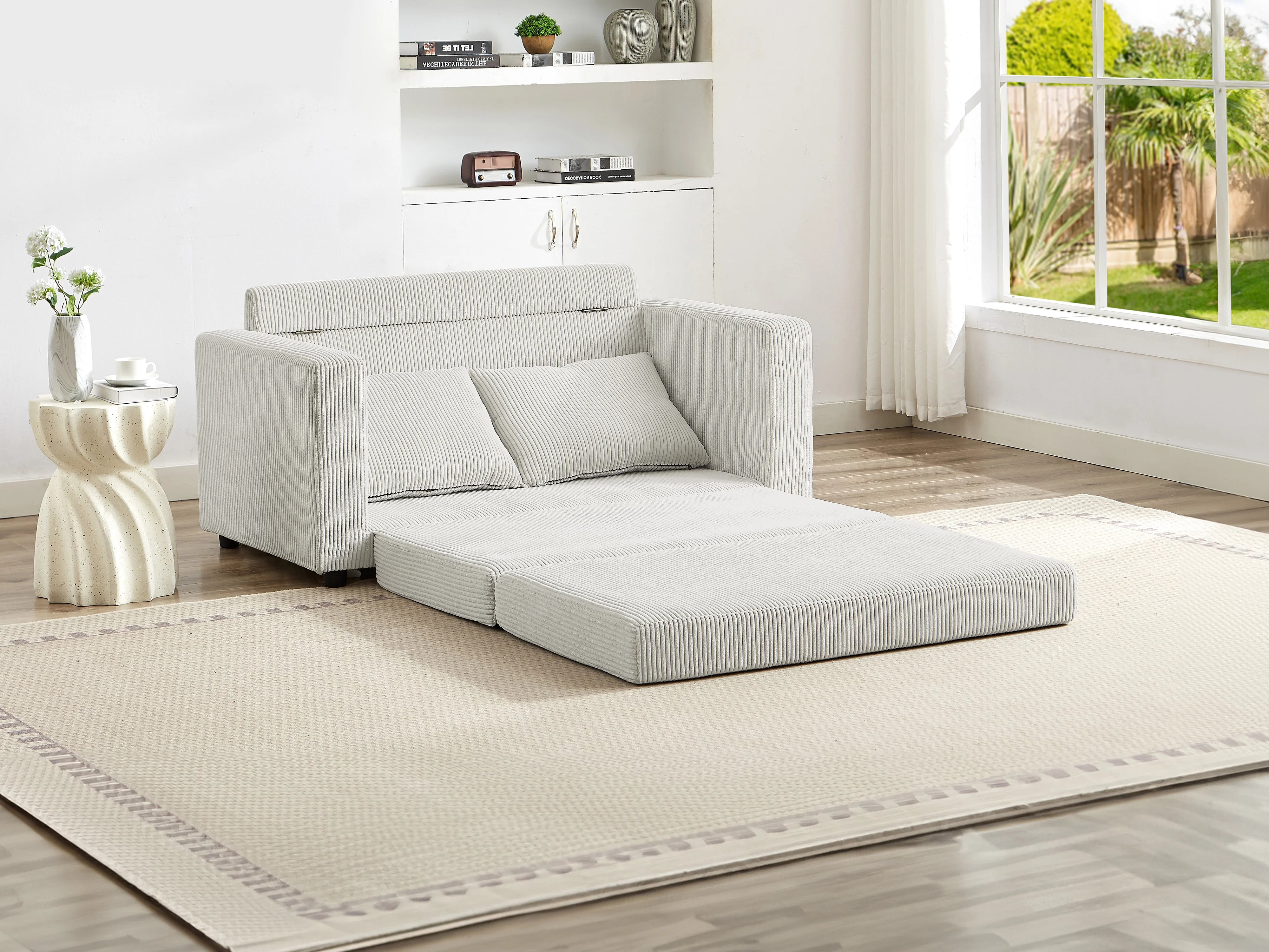 Canapé velours côtelé 2 places convertible beige - MIRTO