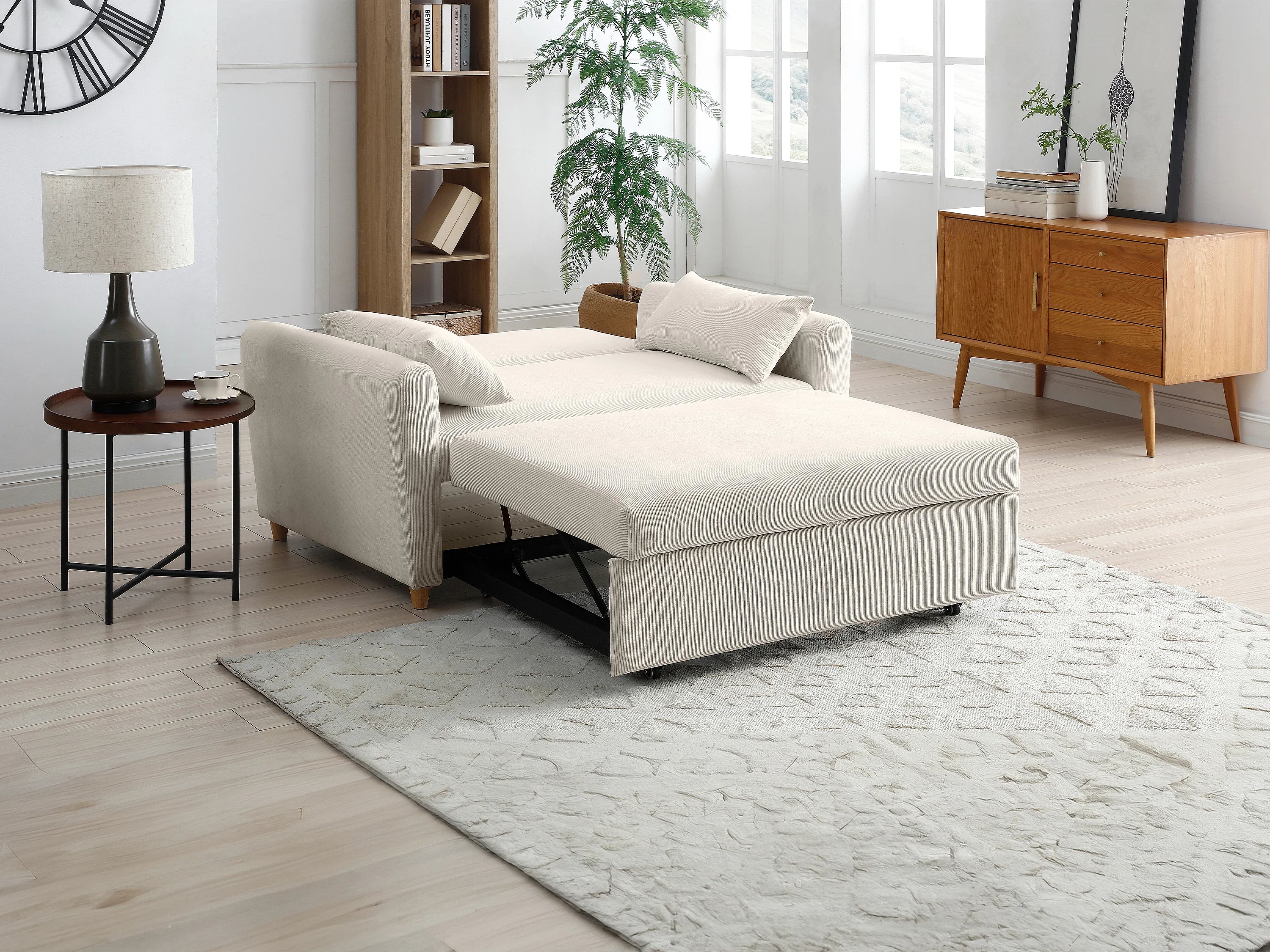 Canapé velours côtelé convertible 2 places beige - AYLA