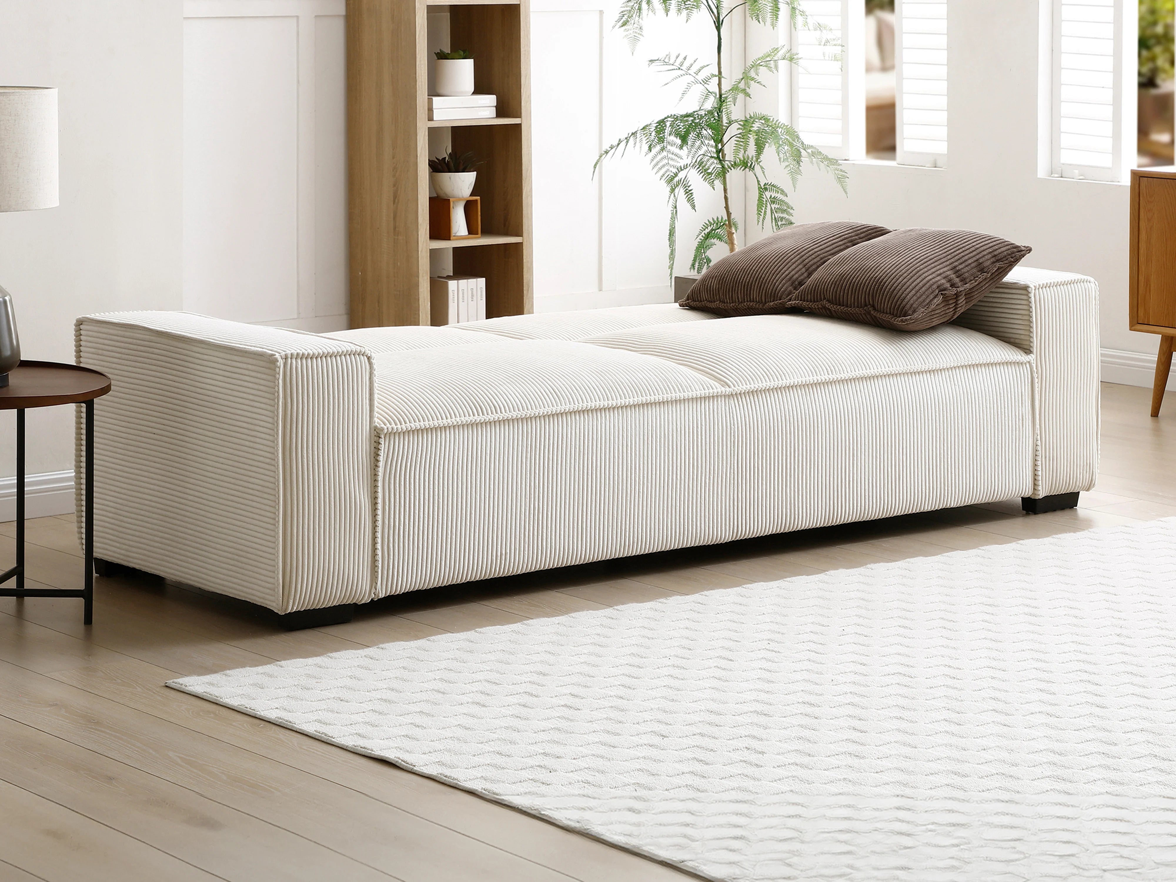 Canapé velours côtelé droit 3 places convertible beige - SEKOTA