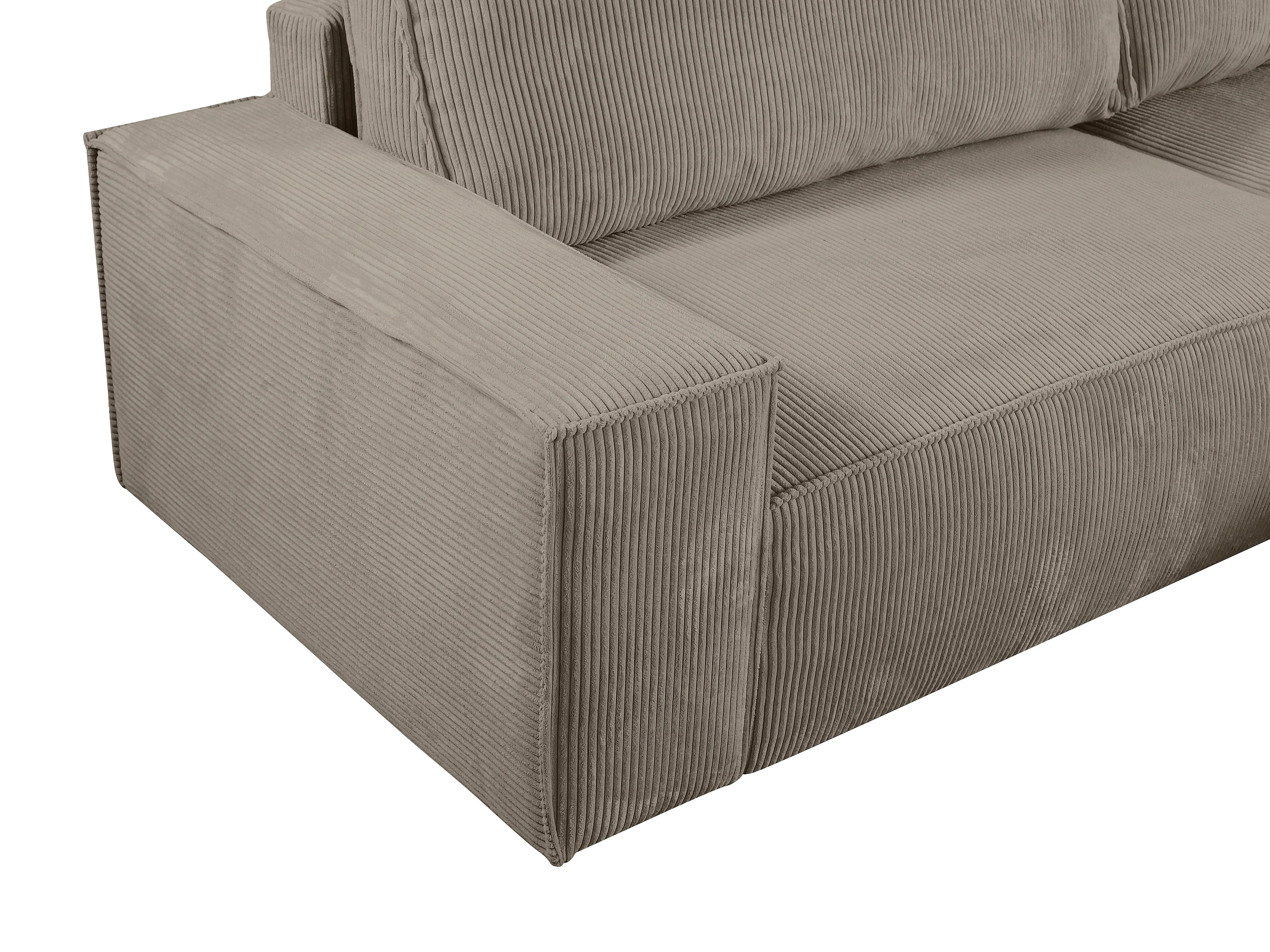 Canapé velours côtelé d'angle droit convertible taupe - AMELIA
