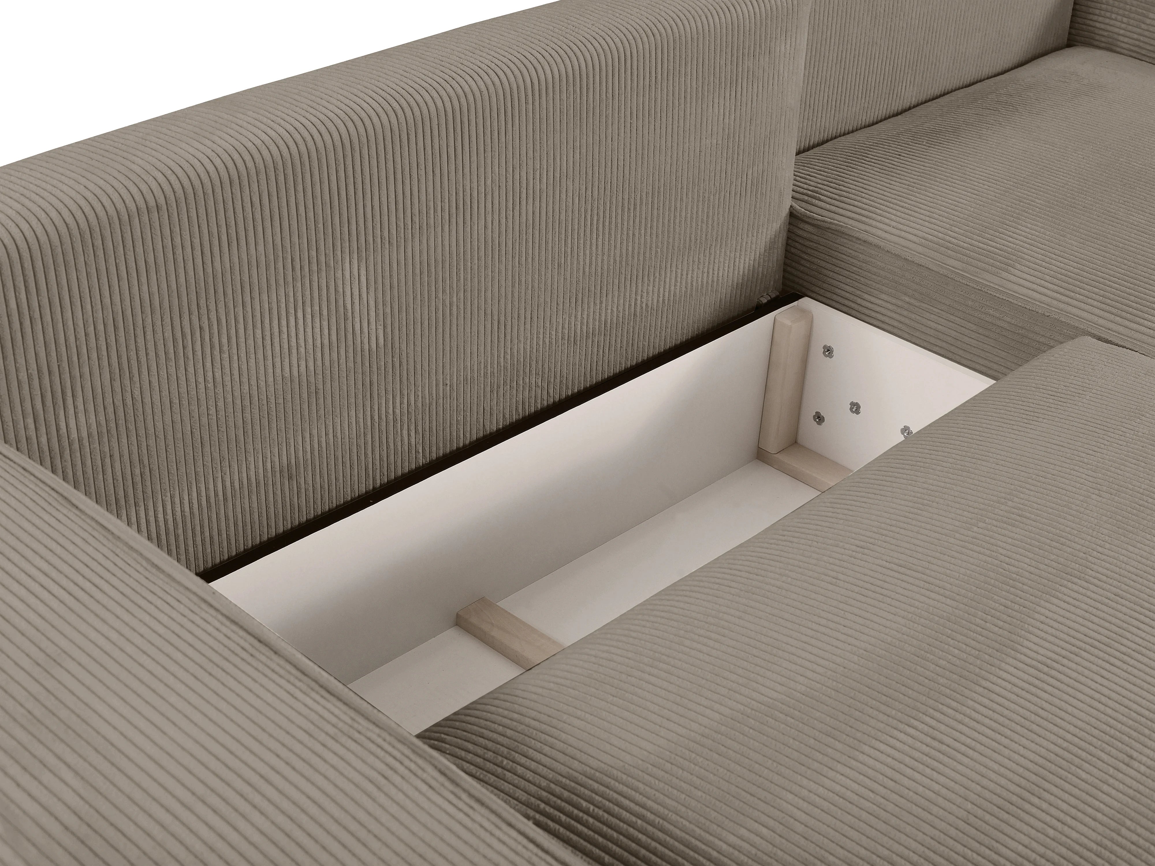 Canapé velours côtelé d'angle droit convertible taupe - AMELIA