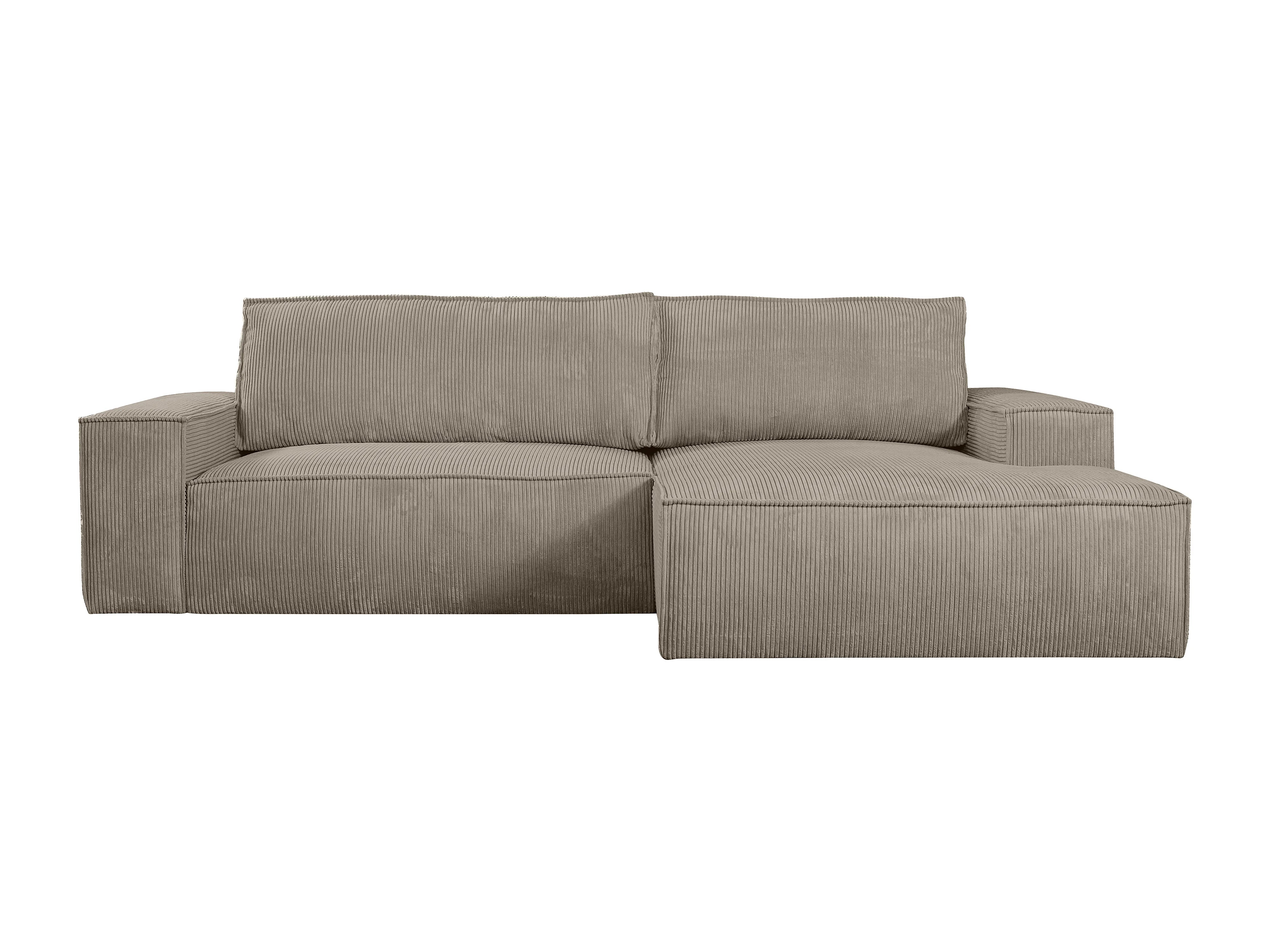 Canapé velours côtelé d'angle droit convertible taupe - AMELIA