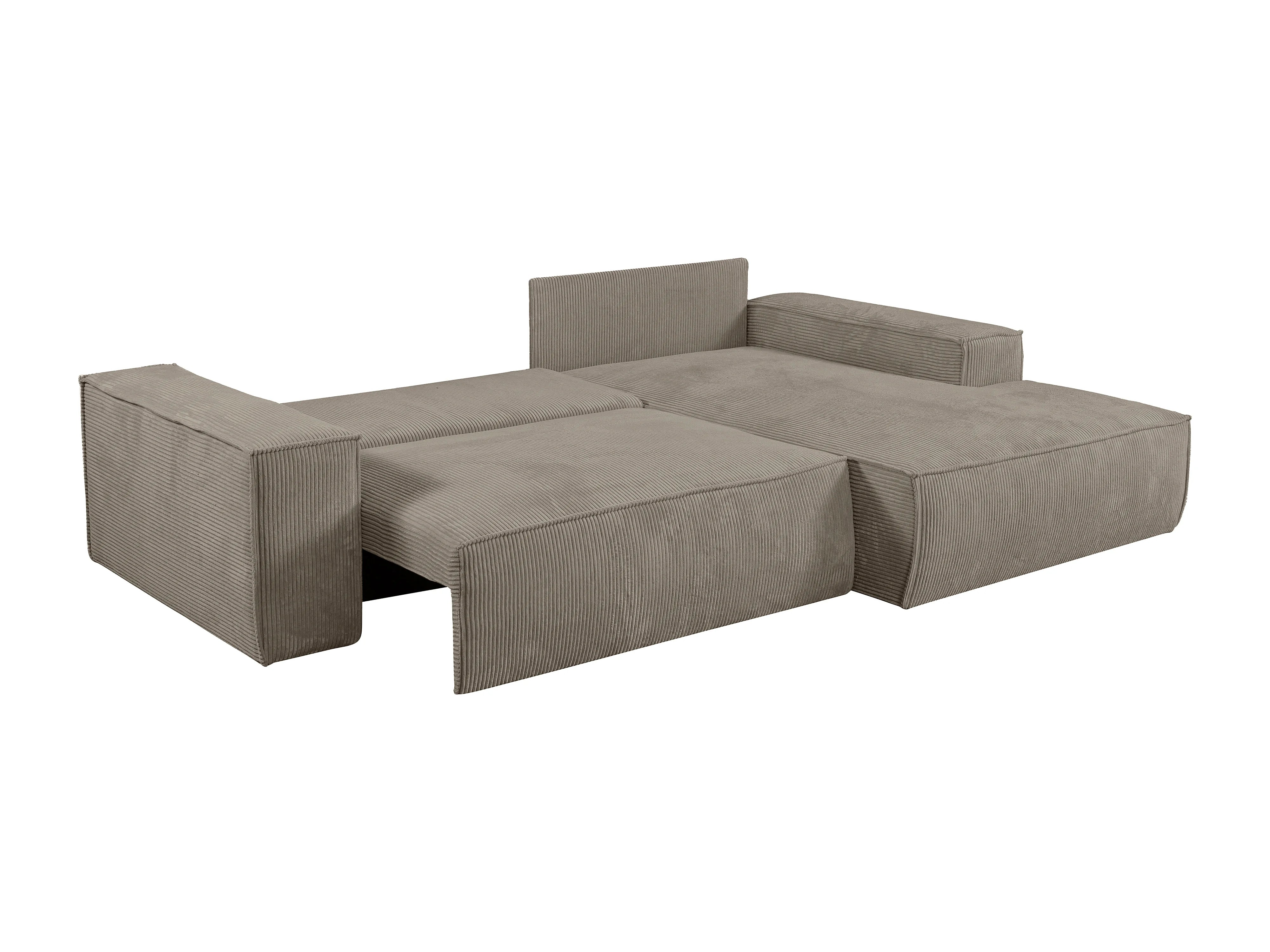 Canapé velours côtelé d'angle droit convertible taupe - AMELIA