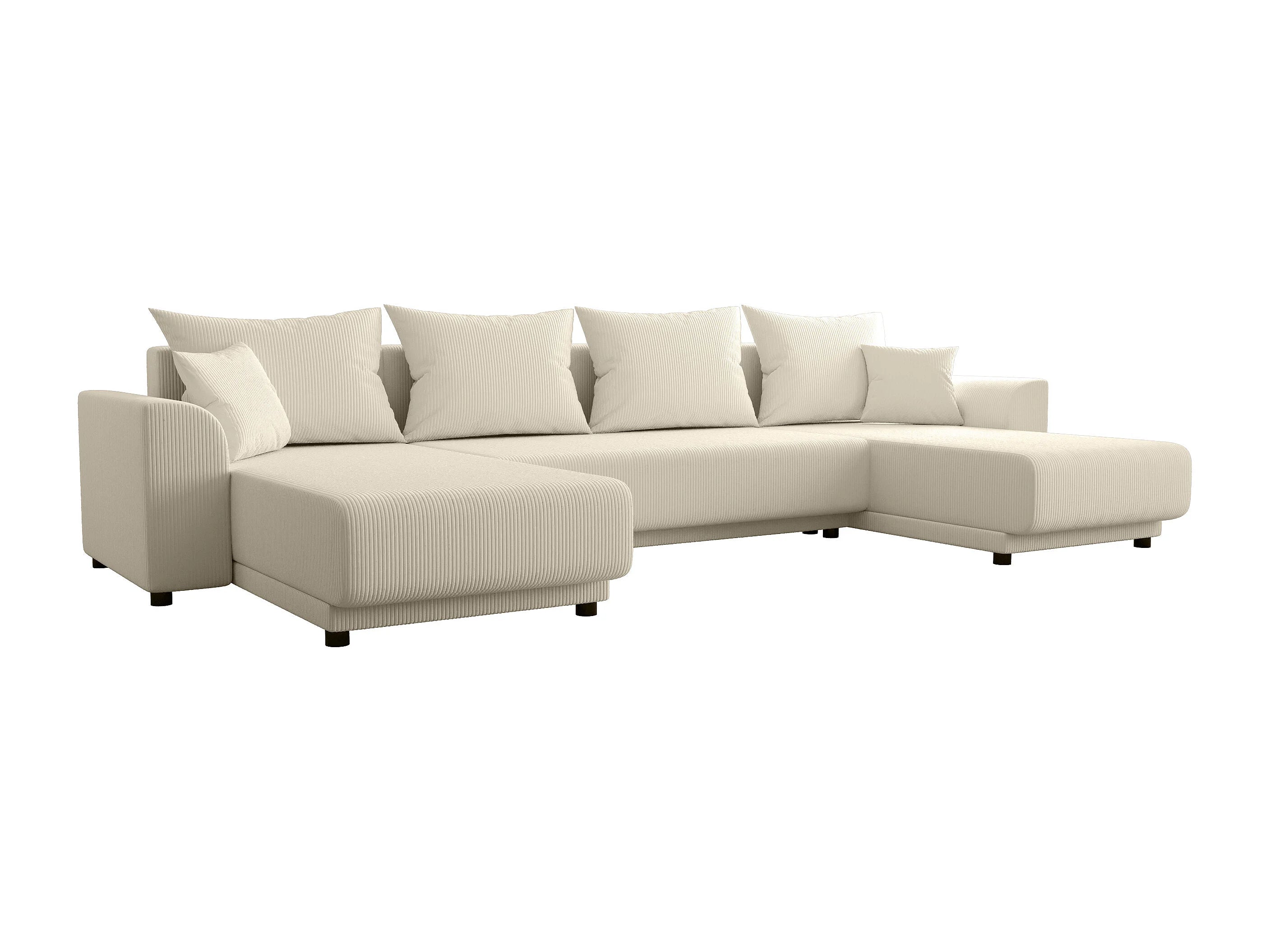 Canapé velours côtelé d'angle panoramique convertible beige - NESSARO