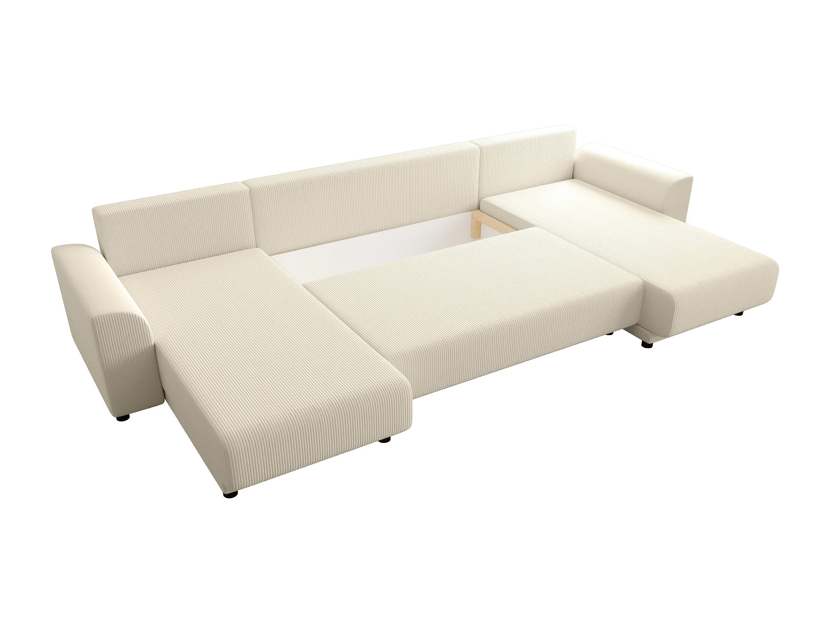 Canapé velours côtelé d'angle panoramique convertible beige - NESSARO
