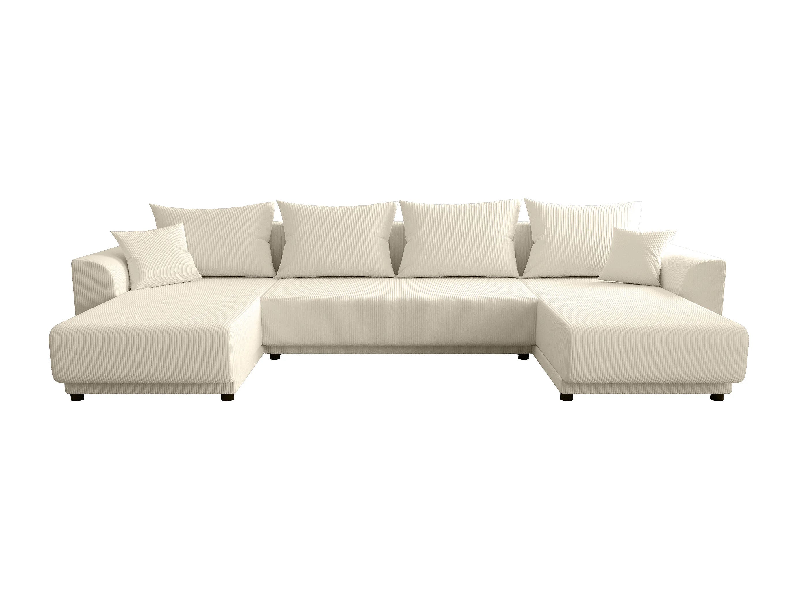 Canapé velours côtelé d'angle panoramique convertible beige - NESSARO