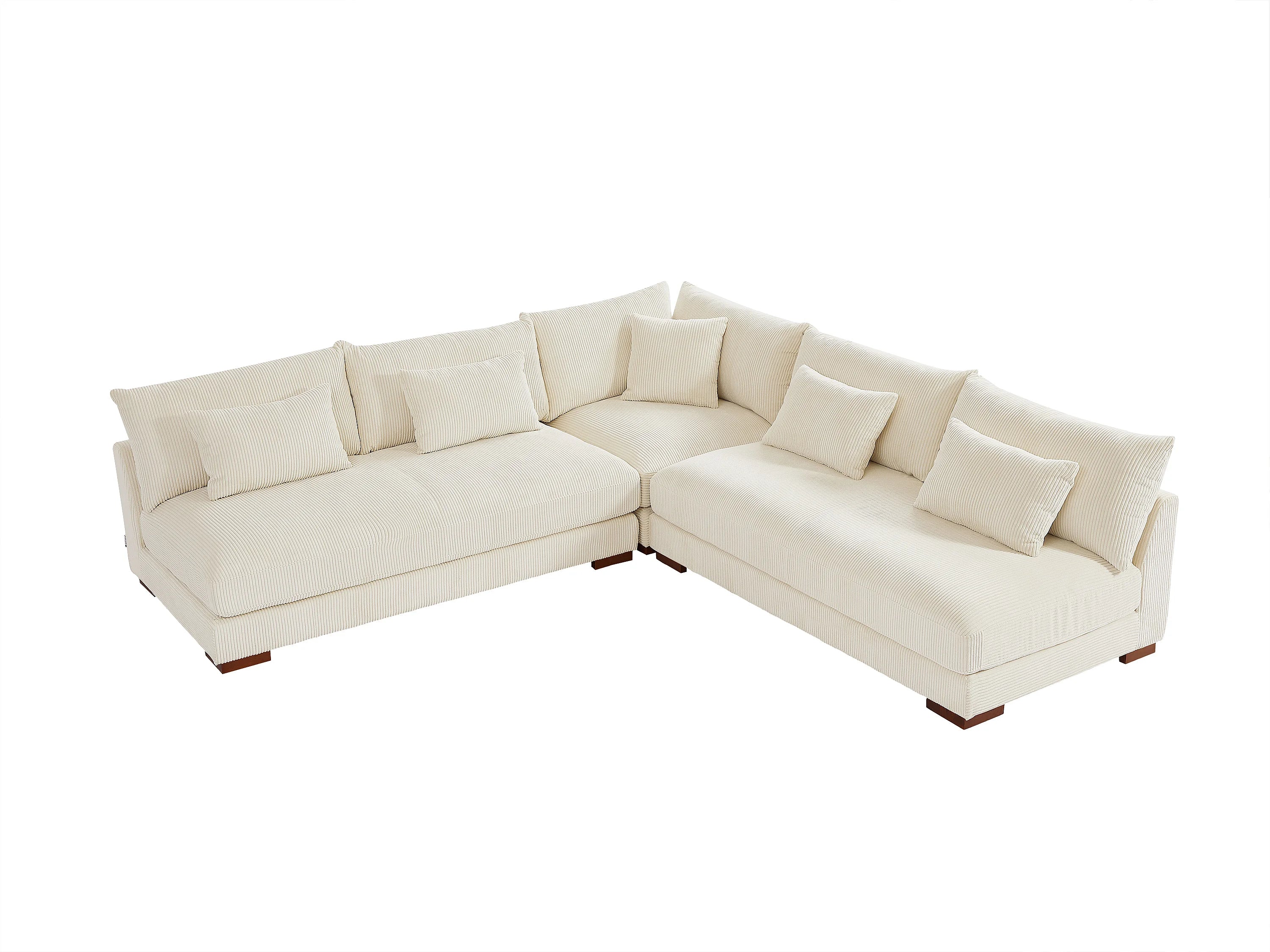 Canapé velours côtelé d'angle réversible beige - SPERONE