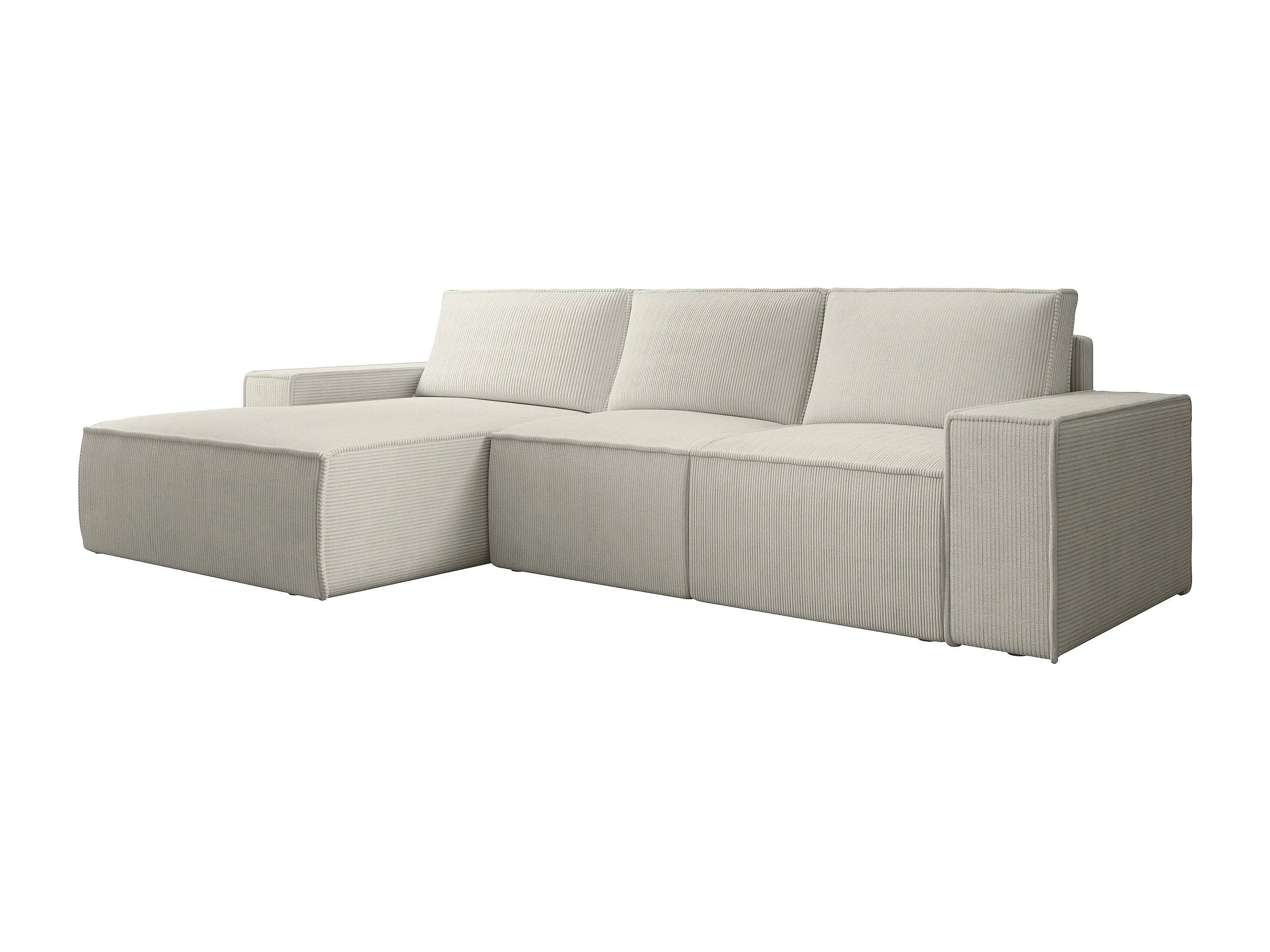 Canapé velours côtelé d'angle gauche convertible beige - AMELIA