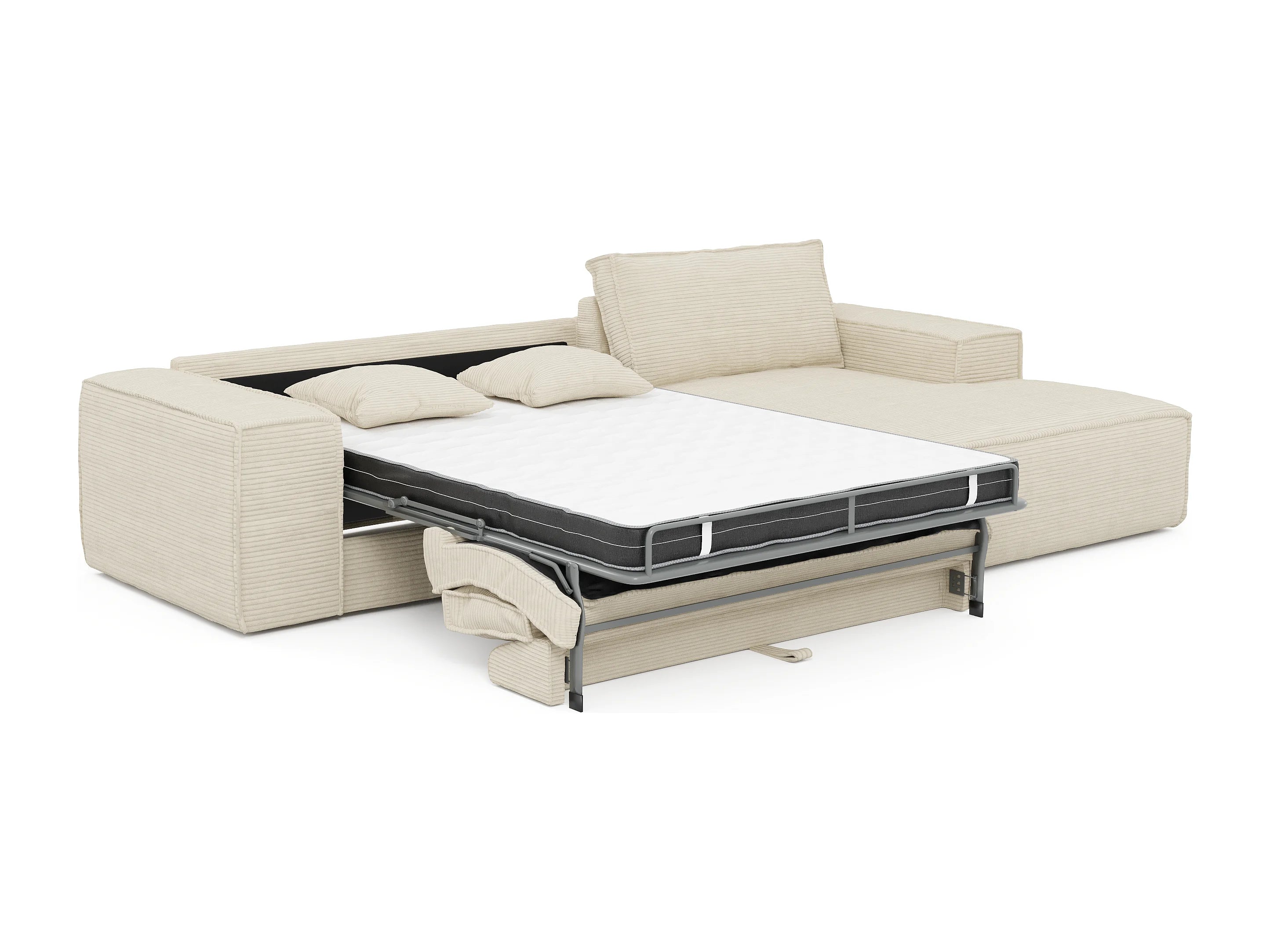 Canapé velours côtelé d'angle droit convertible express beige - AMELIA