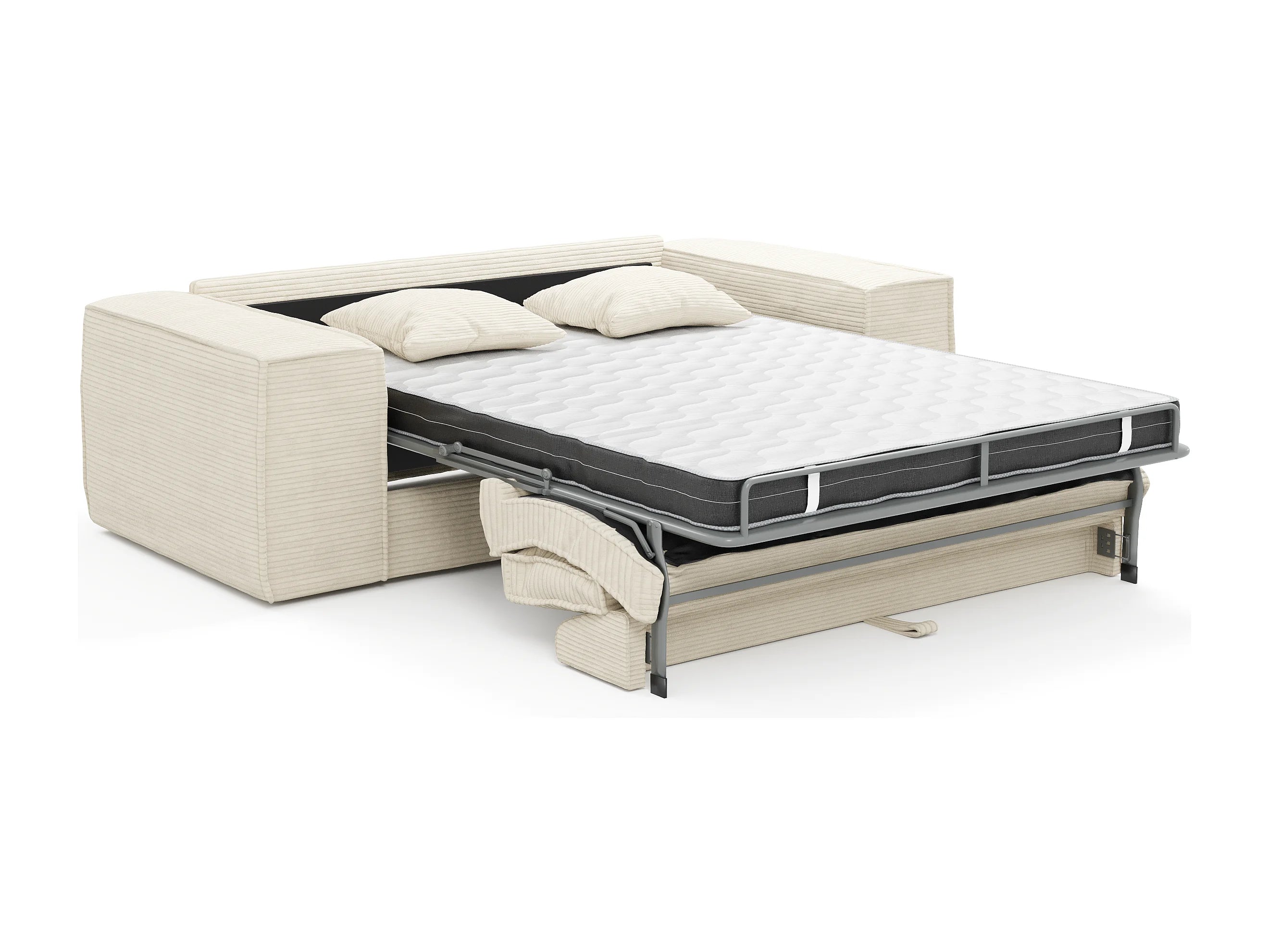 Canapé velours côtelé droit 3 places convertible beige - AMELIA