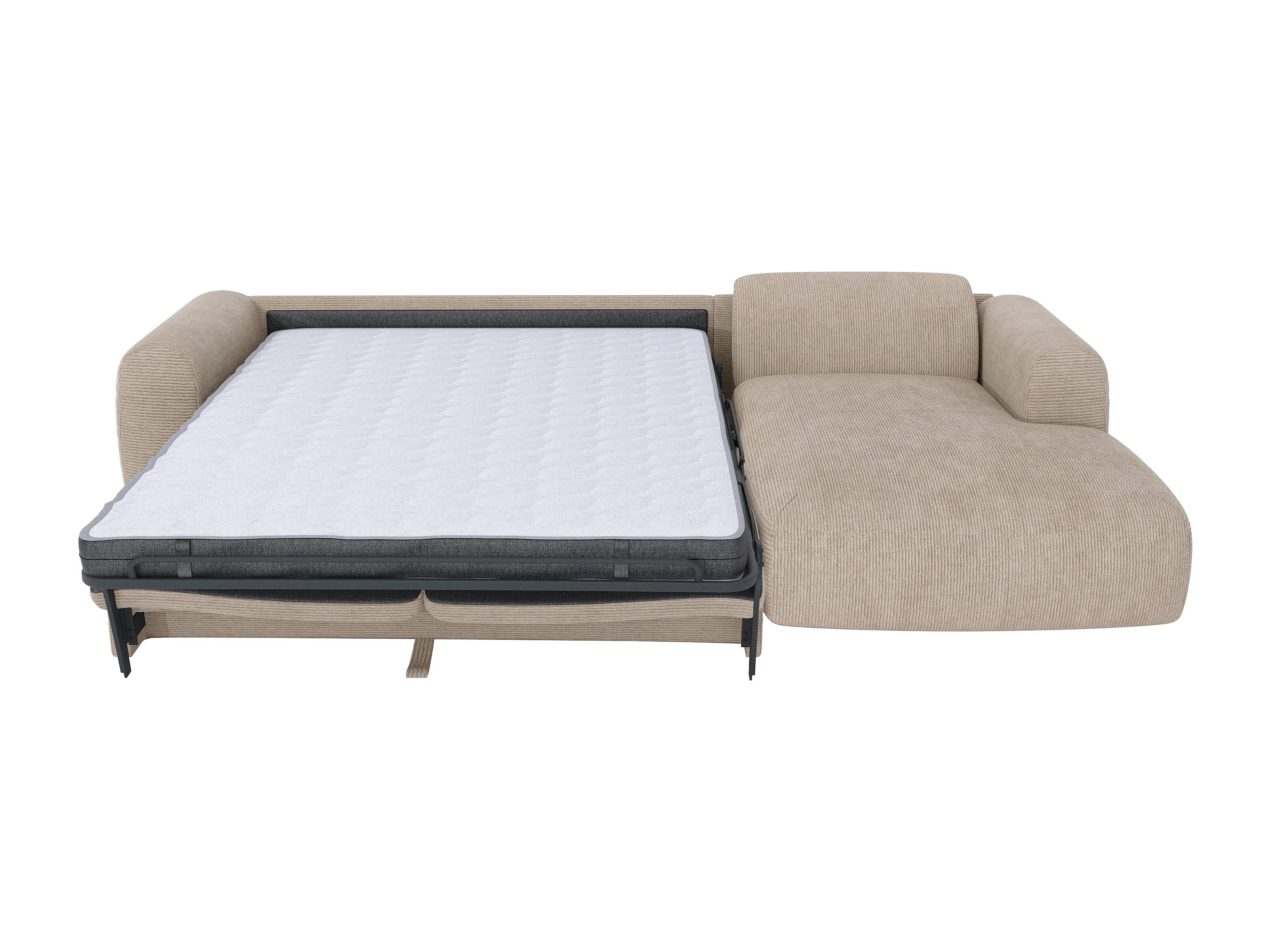 Canapé velours côtelé d'angle droit convertible express beige - POGNI