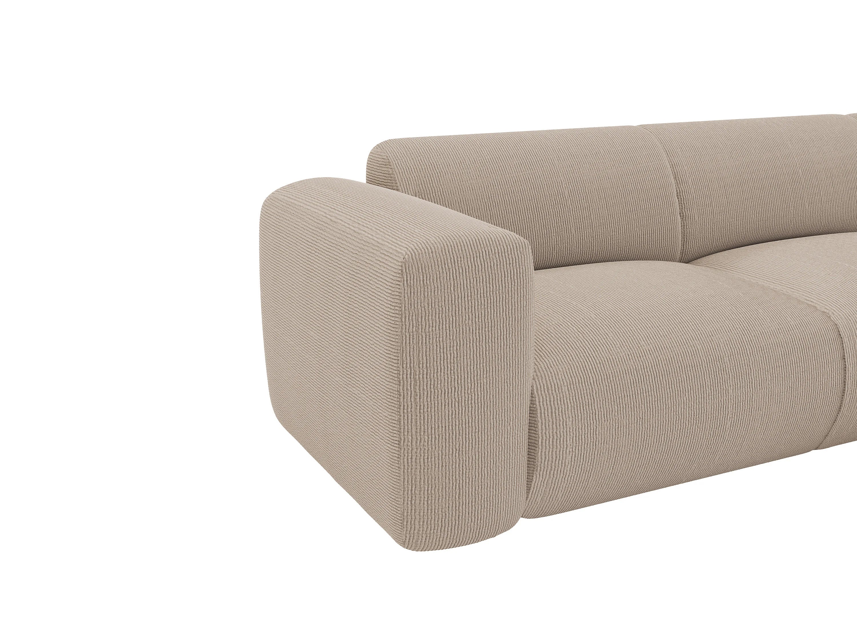 Canapé velours côtelé d'angle droit méridienne 6 places beige - POGNI