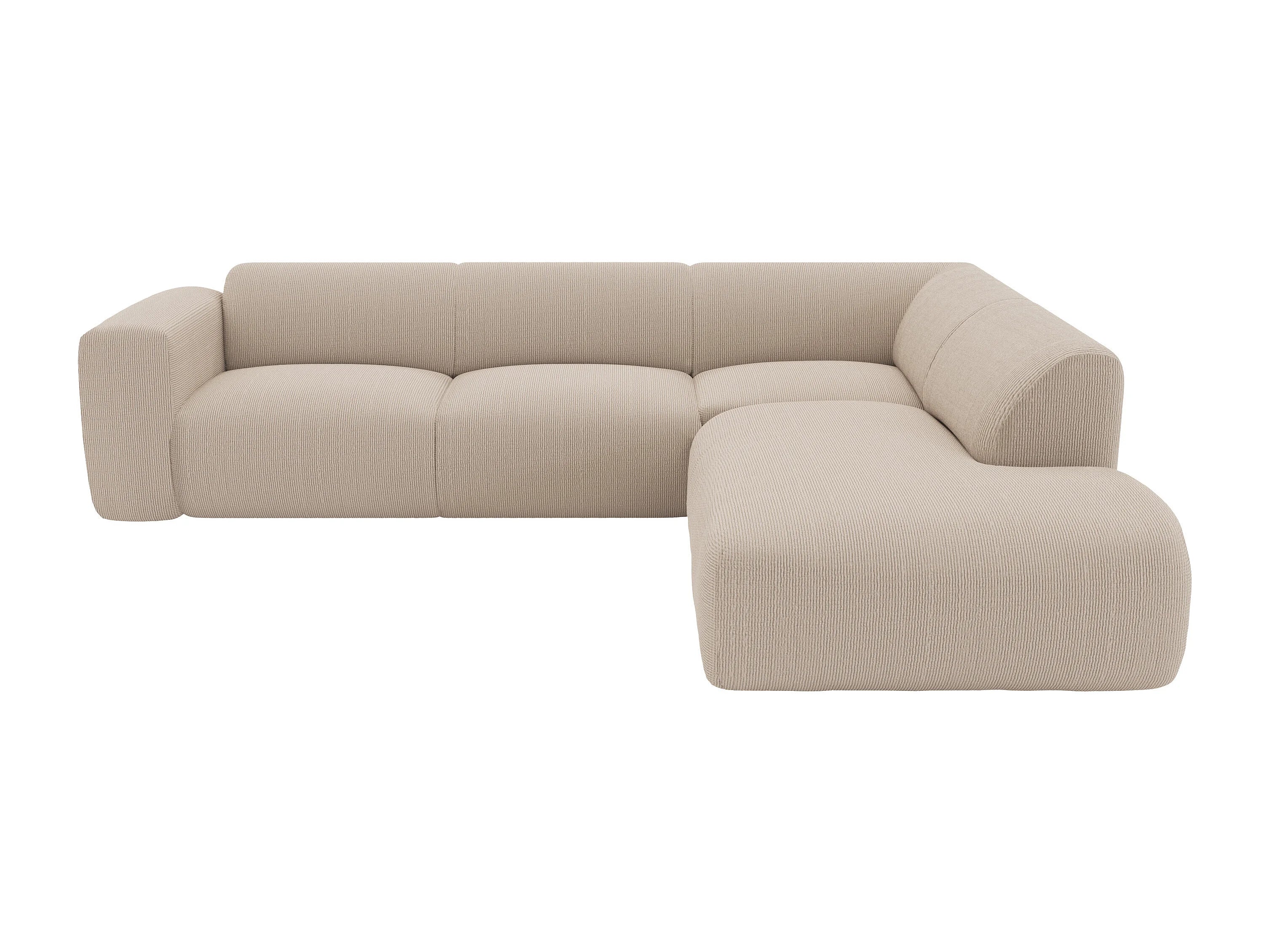 Canapé velours côtelé d'angle droit méridienne 6 places beige - POGNI