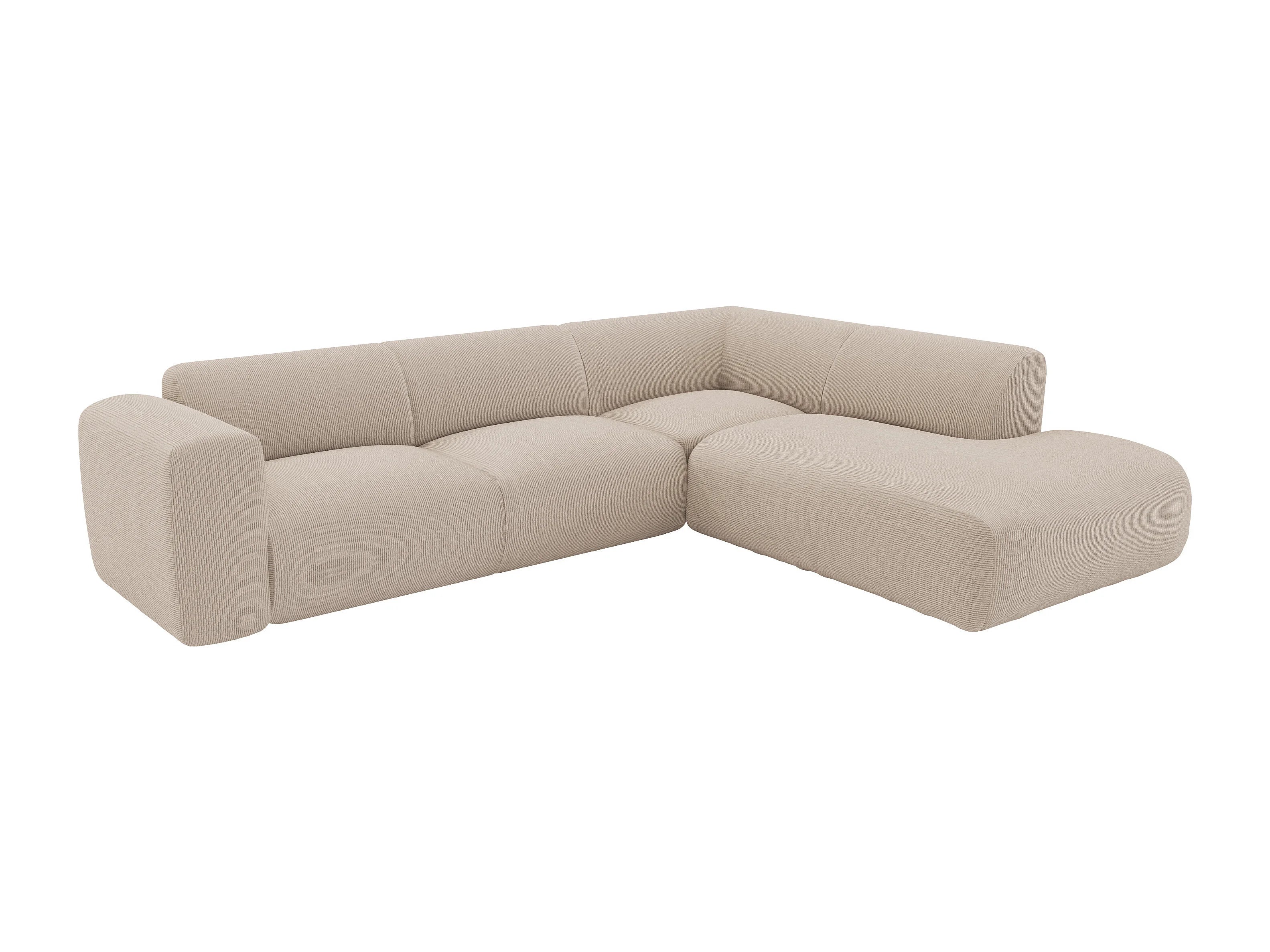Canapé velours côtelé d'angle droit méridienne 6 places beige - POGNI