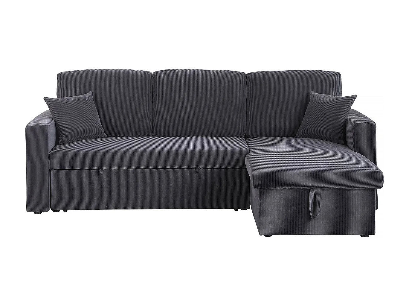 Canapé velours côtelé d'angle convertible 3 places gris - ALAIN