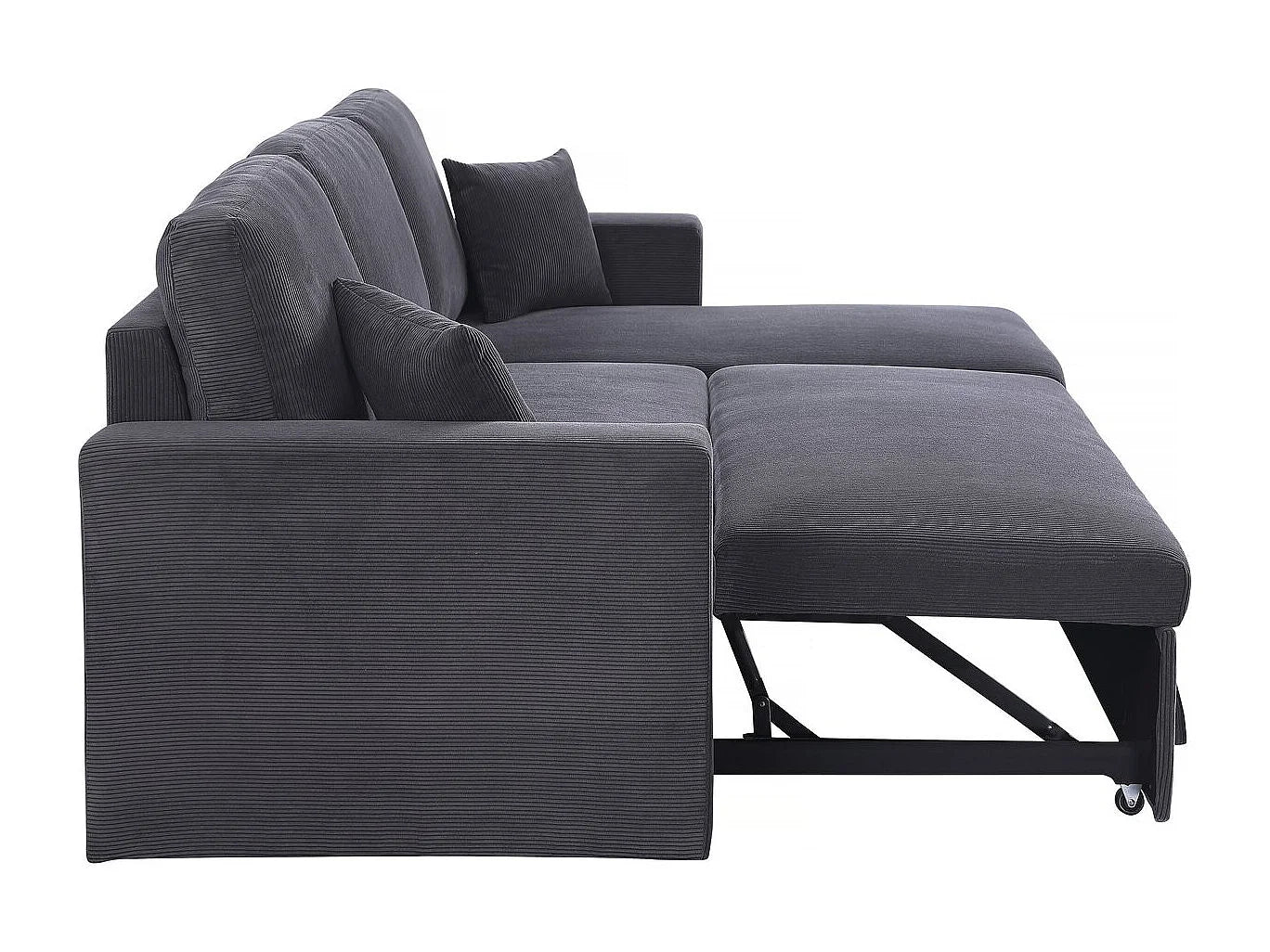 Canapé velours côtelé d'angle convertible 3 places gris - ALAIN