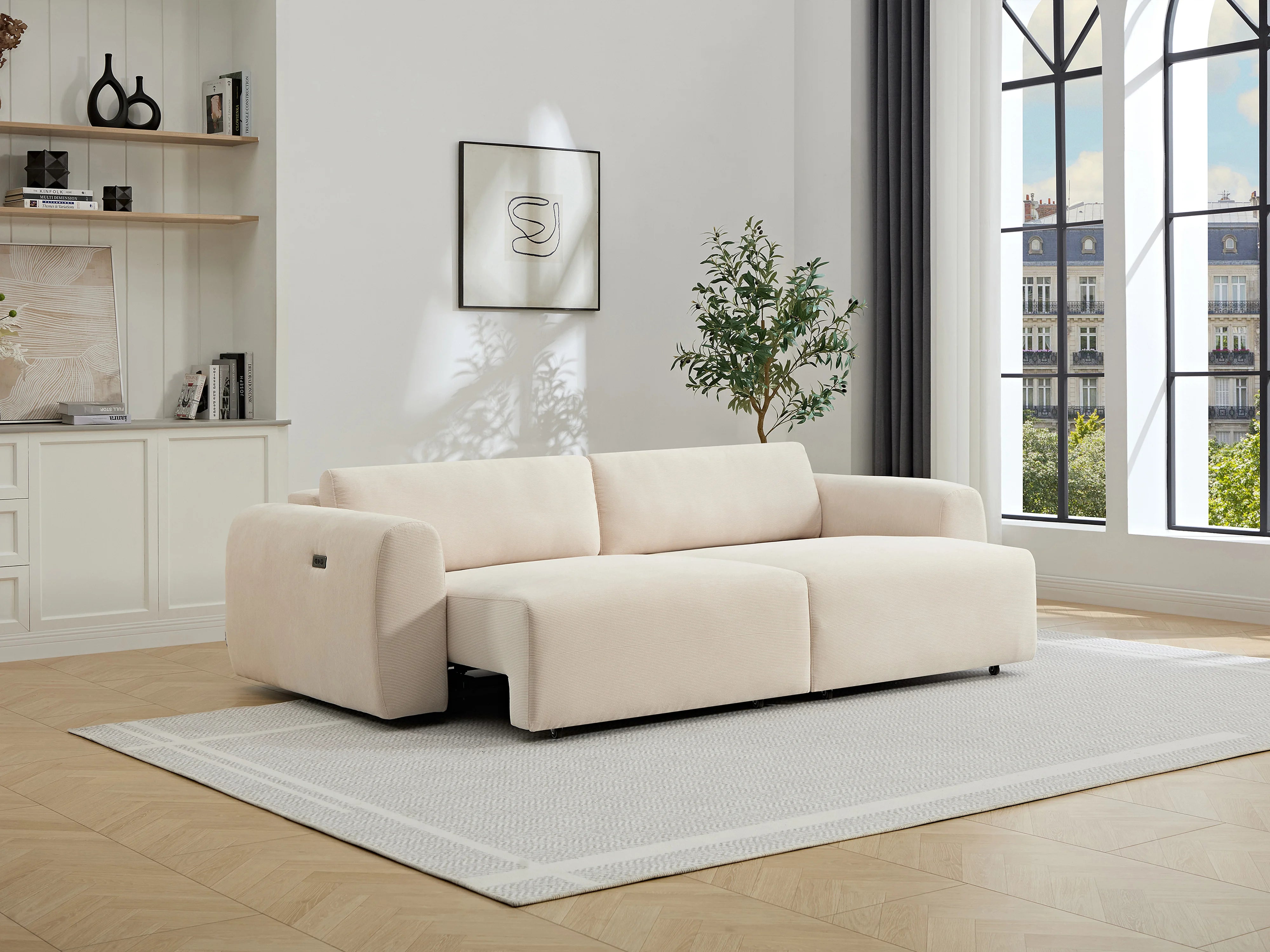 Canapé velours côtelé 4 places assise coulissante beige - PASTARO