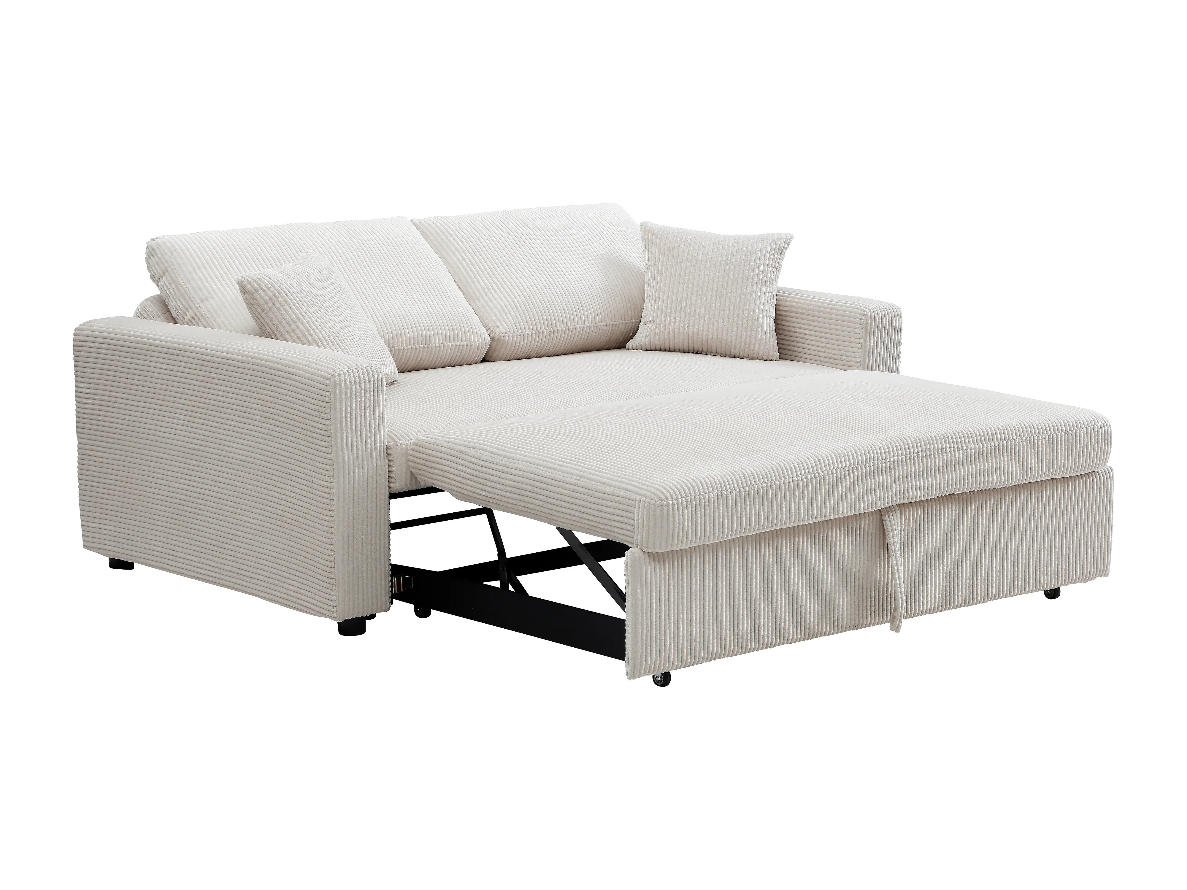 Canapé velours côtelé convertible 3 places beige - INIZOR
