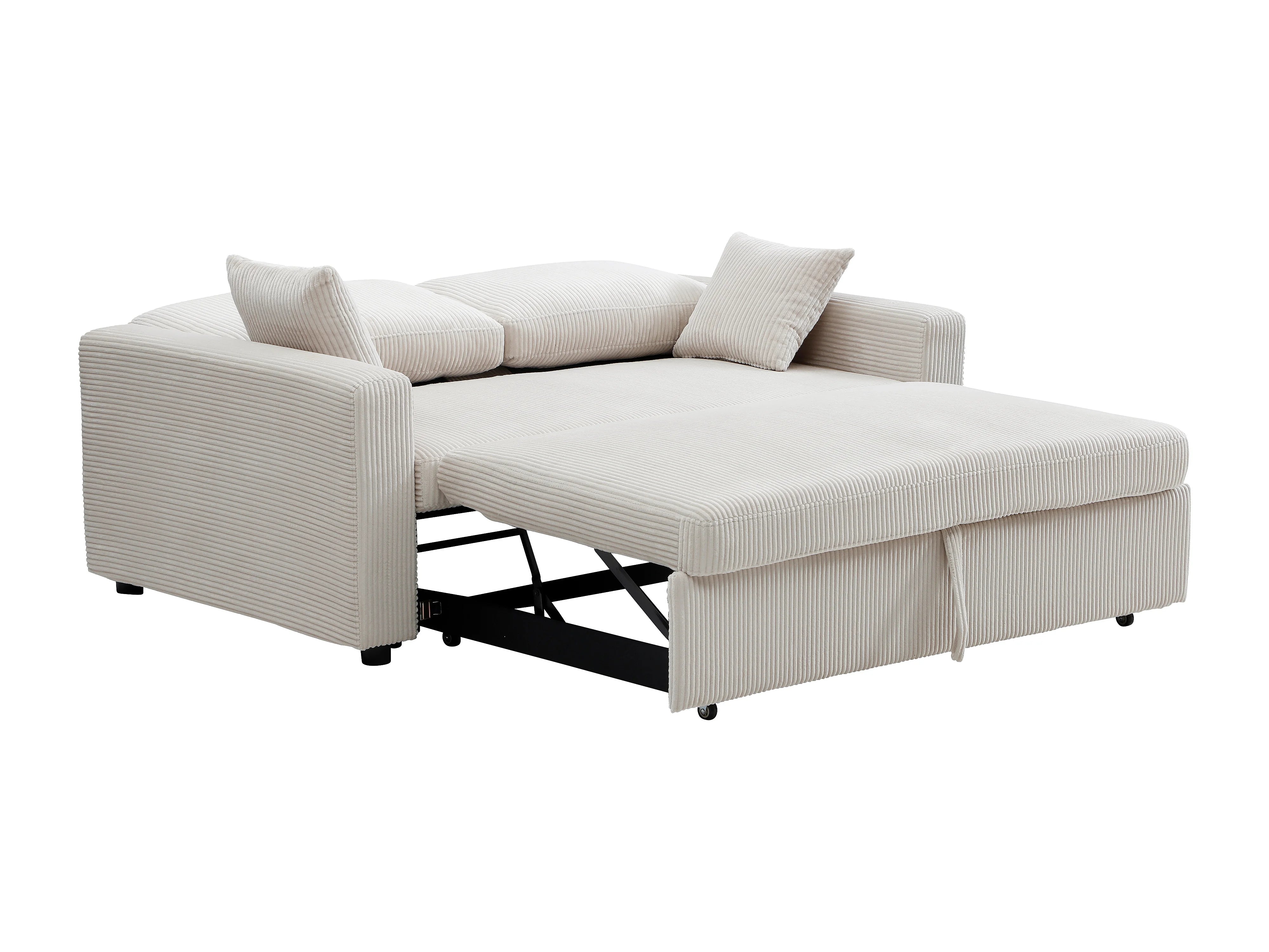 Canapé velours côtelé convertible 3 places beige - INIZOR